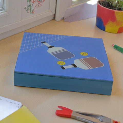 Premium Glass Stationery Organizer  with Pickle Ball Design