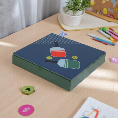 Premium Glass Stationery Organizer with Pickle Ball Design