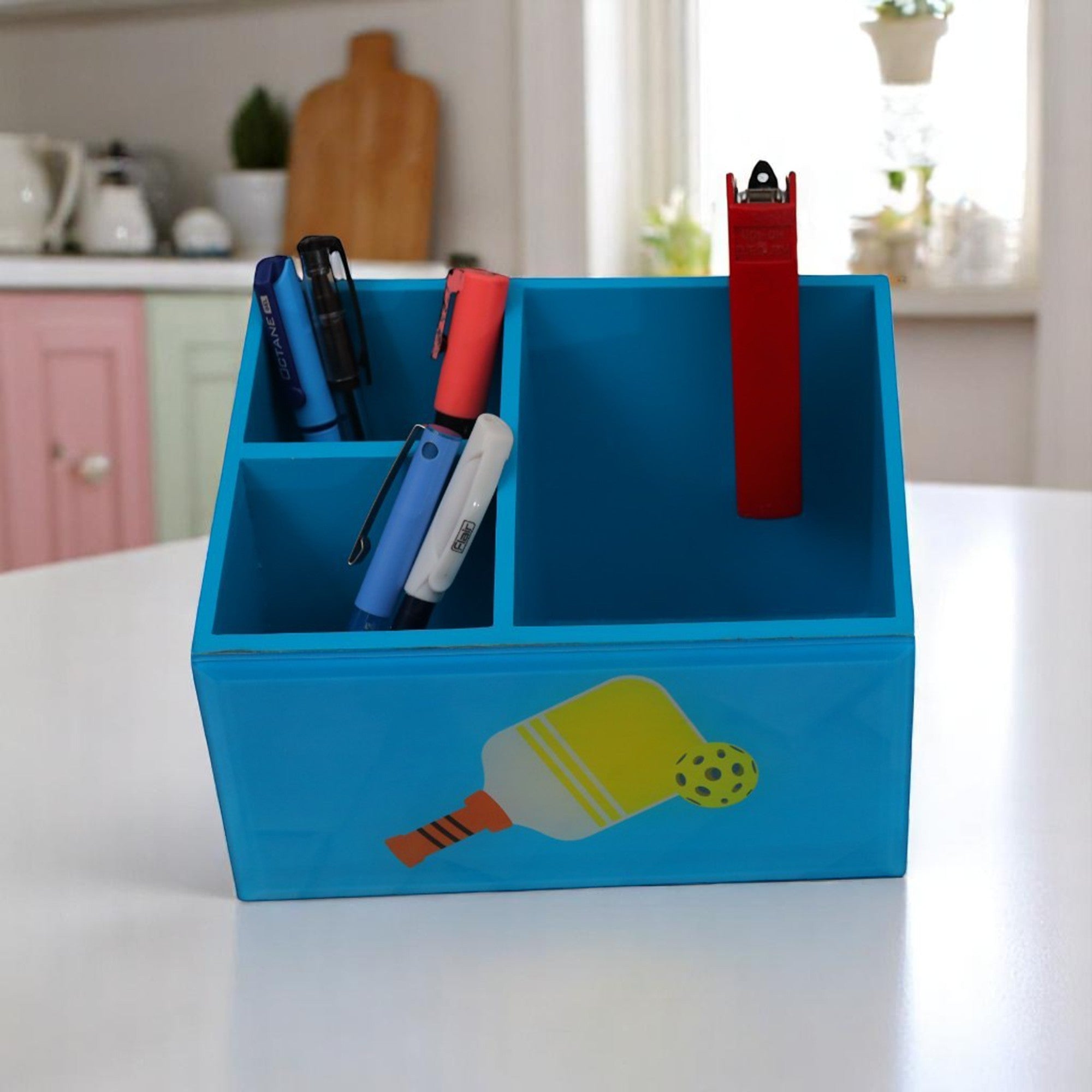 Premium  Glass Stationery Desk Organizer with Pickle Ball Design