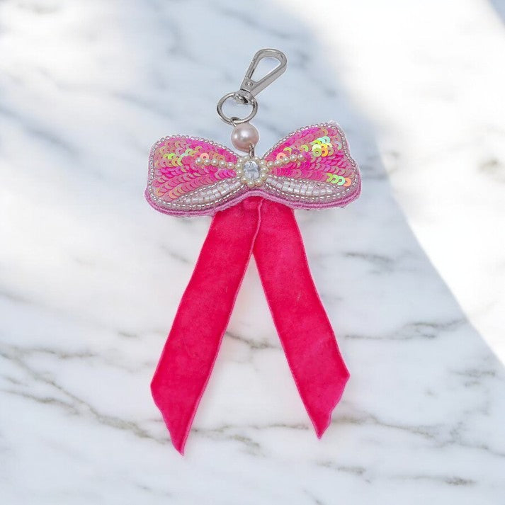 Bow Shaped Sequin Bag Charm for Valentine's Day