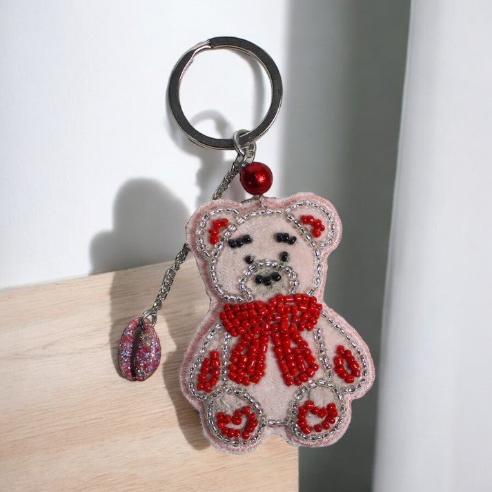 Beaded Teddy Bear Shaped Bag Charm