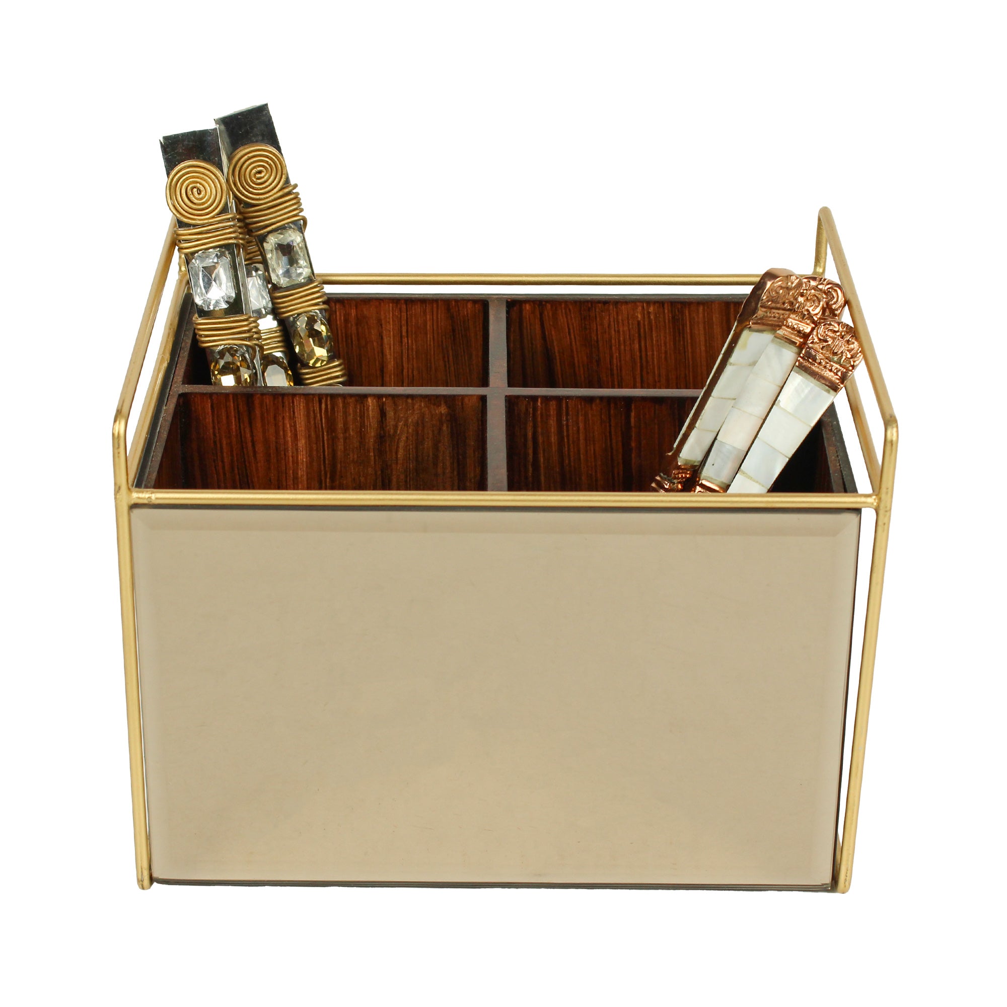 Luxury Brown Glass Cutlery Holder With Four Partition