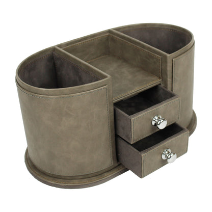 Grey Leatherite Desk Organizer With Drawer