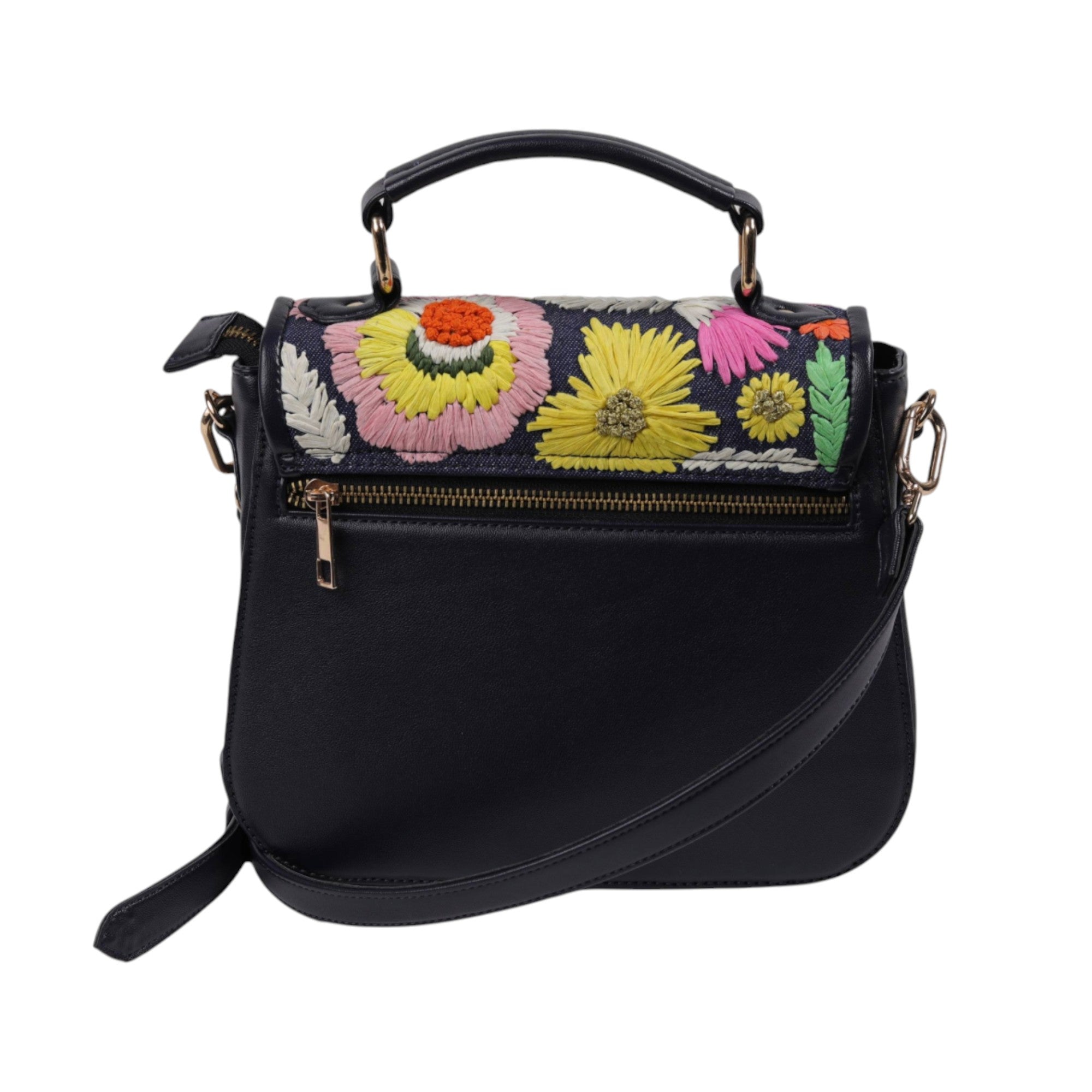 Hand Embroidered Handbag with Vibrant Floral Design