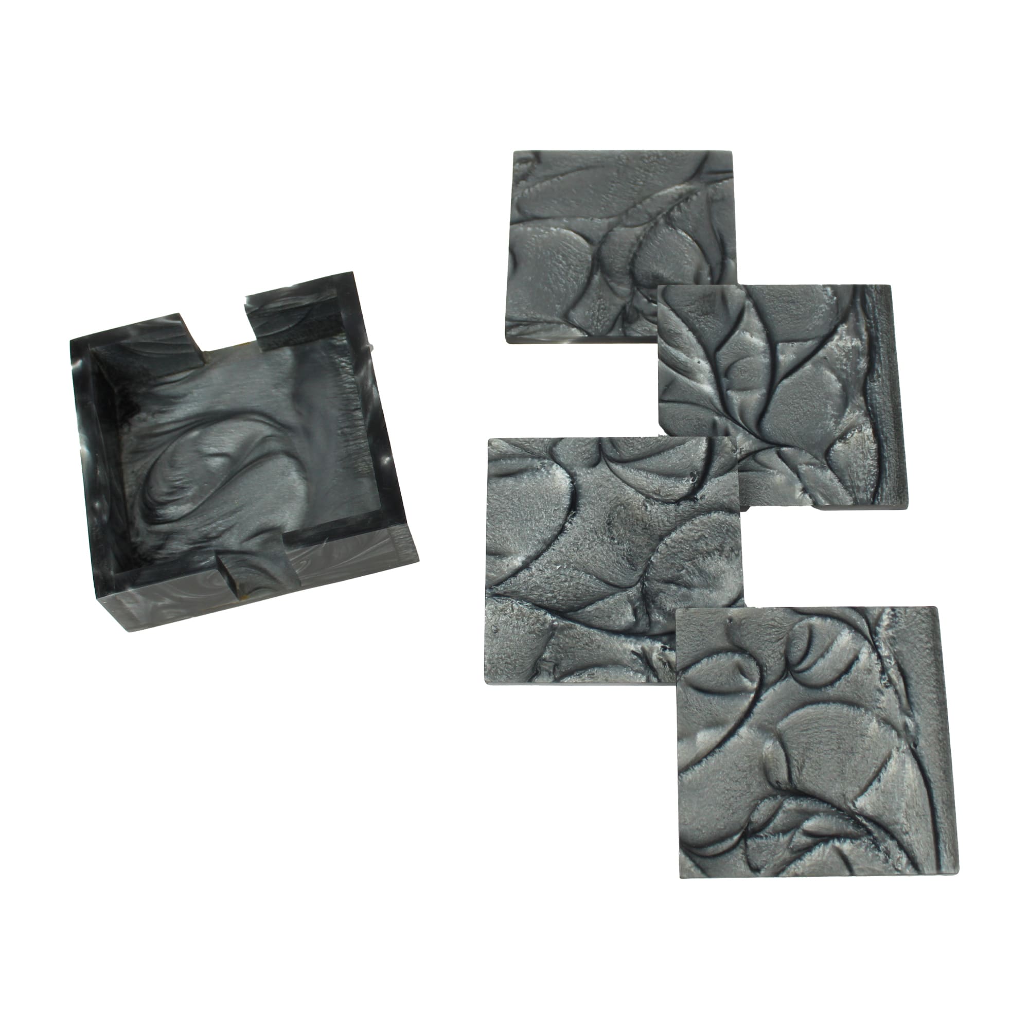 Black Resin Coaster set of Four with Caddy Tray