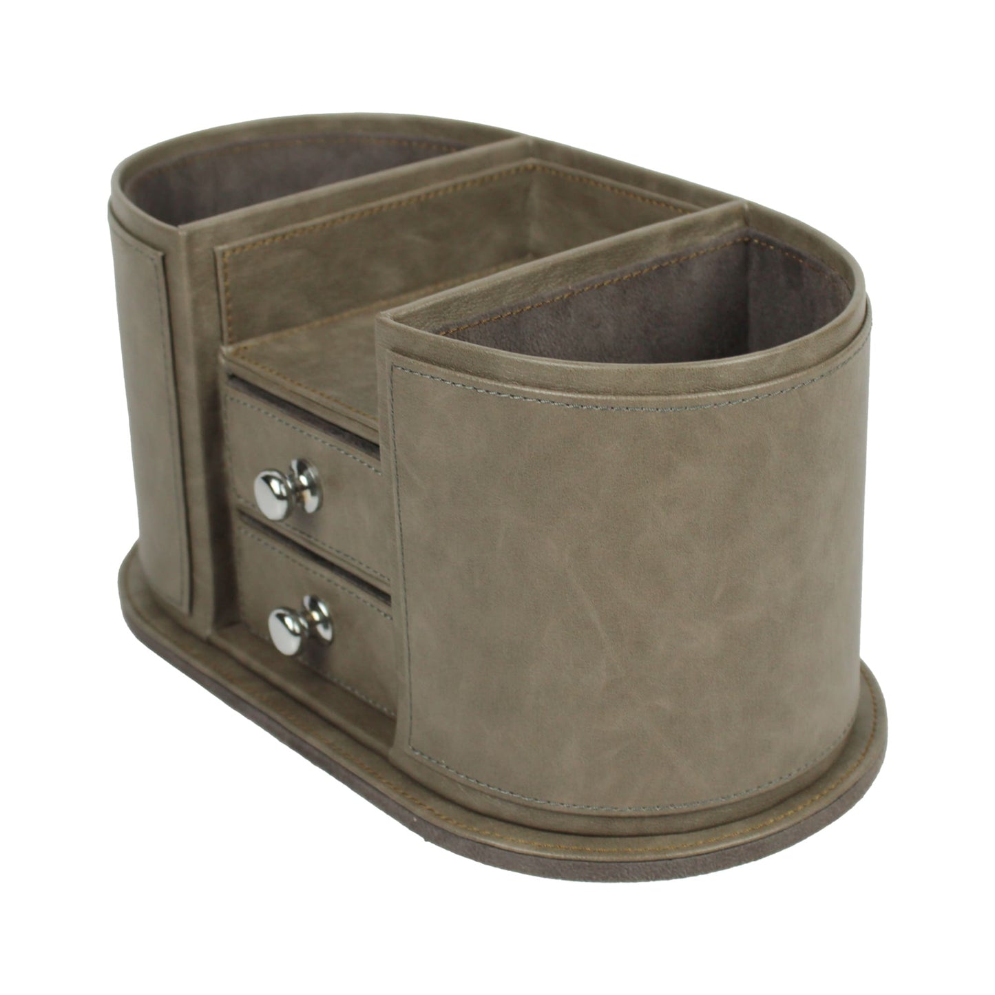 Grey Leatherite Desk Organizer With Drawer