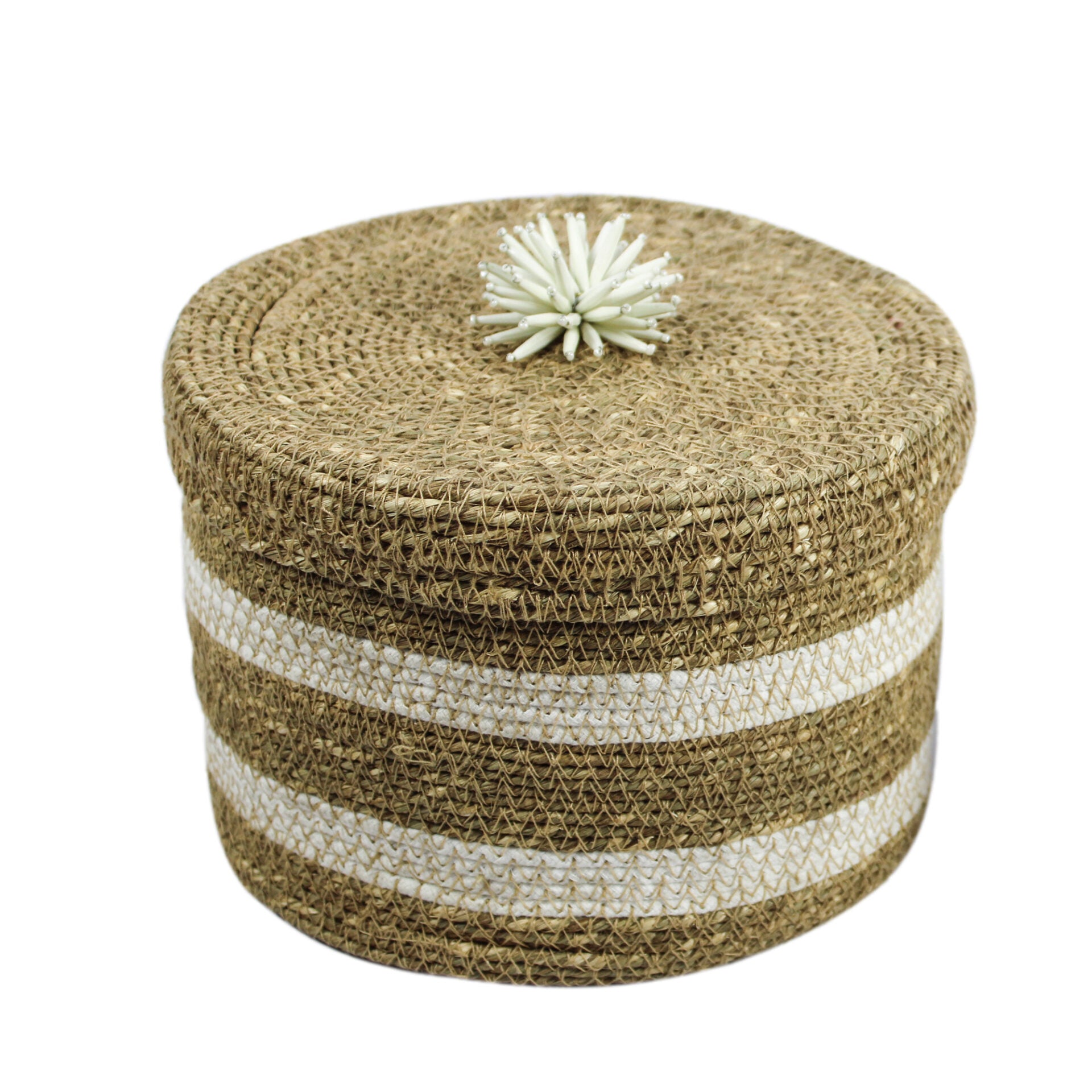 Set of 2 White Color Multipurpose Sea Grass Basket With Lid