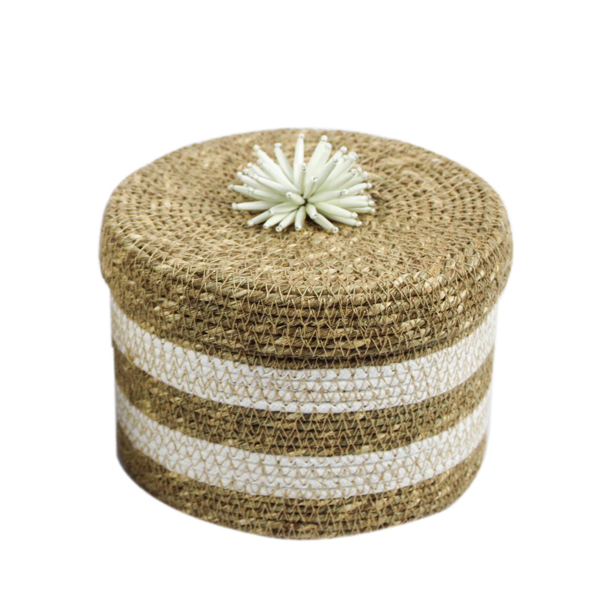 Set of 2 White Color Multipurpose Sea Grass Basket With Lid