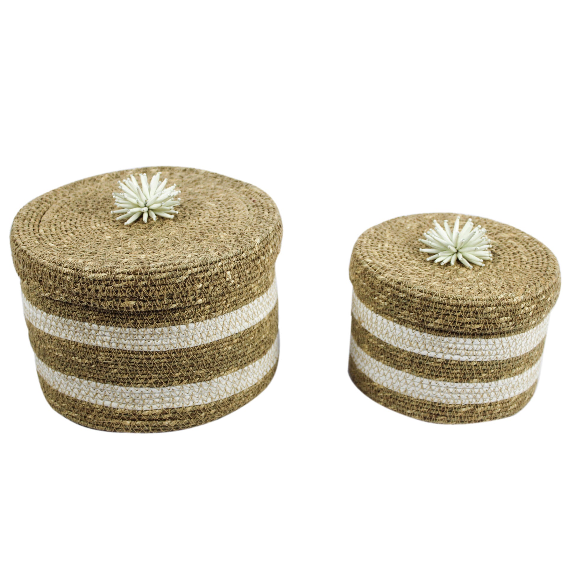 Set of 2 White Color Multipurpose Sea Grass Basket With Lid