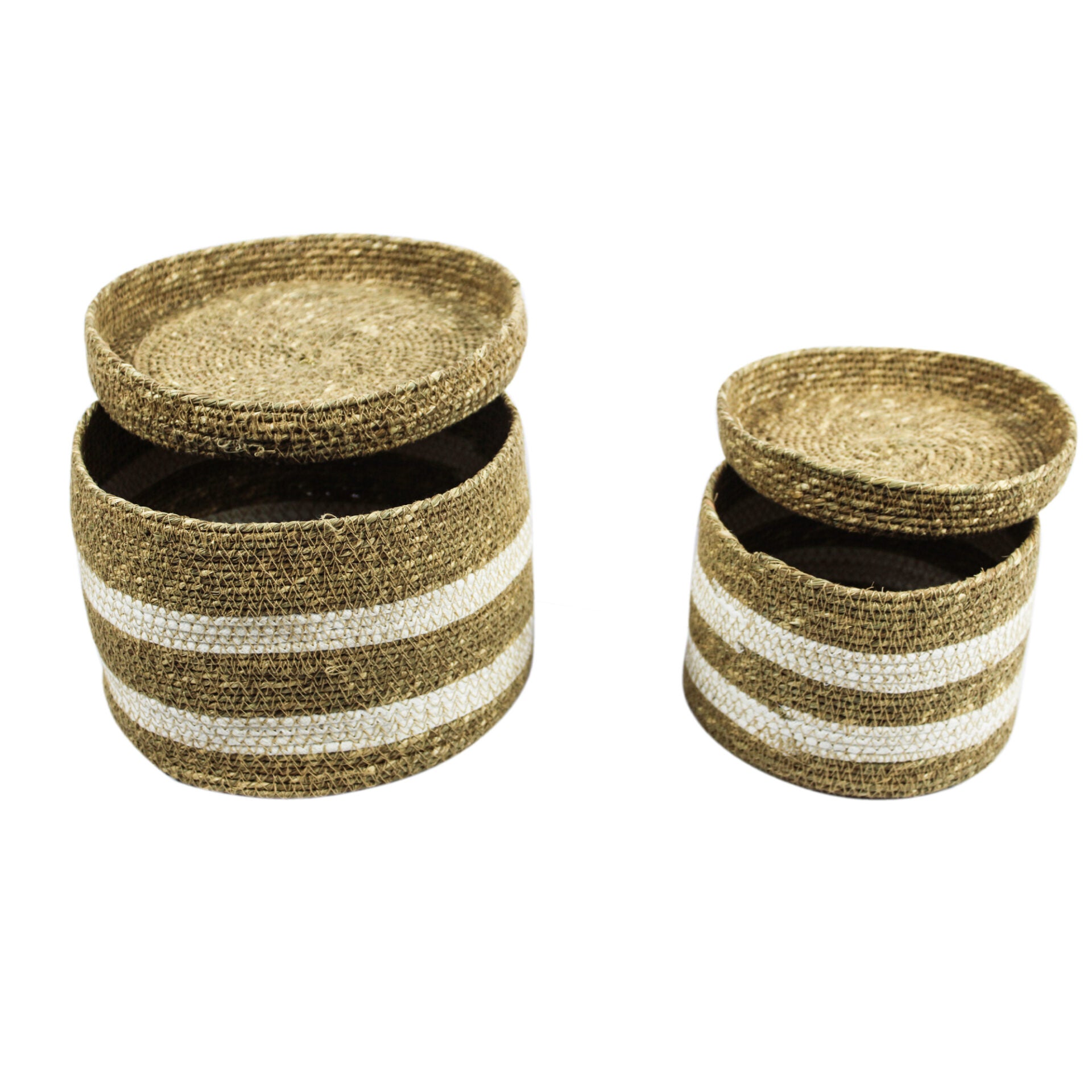 Set of 2 White Color Multipurpose Sea Grass Basket With Lid