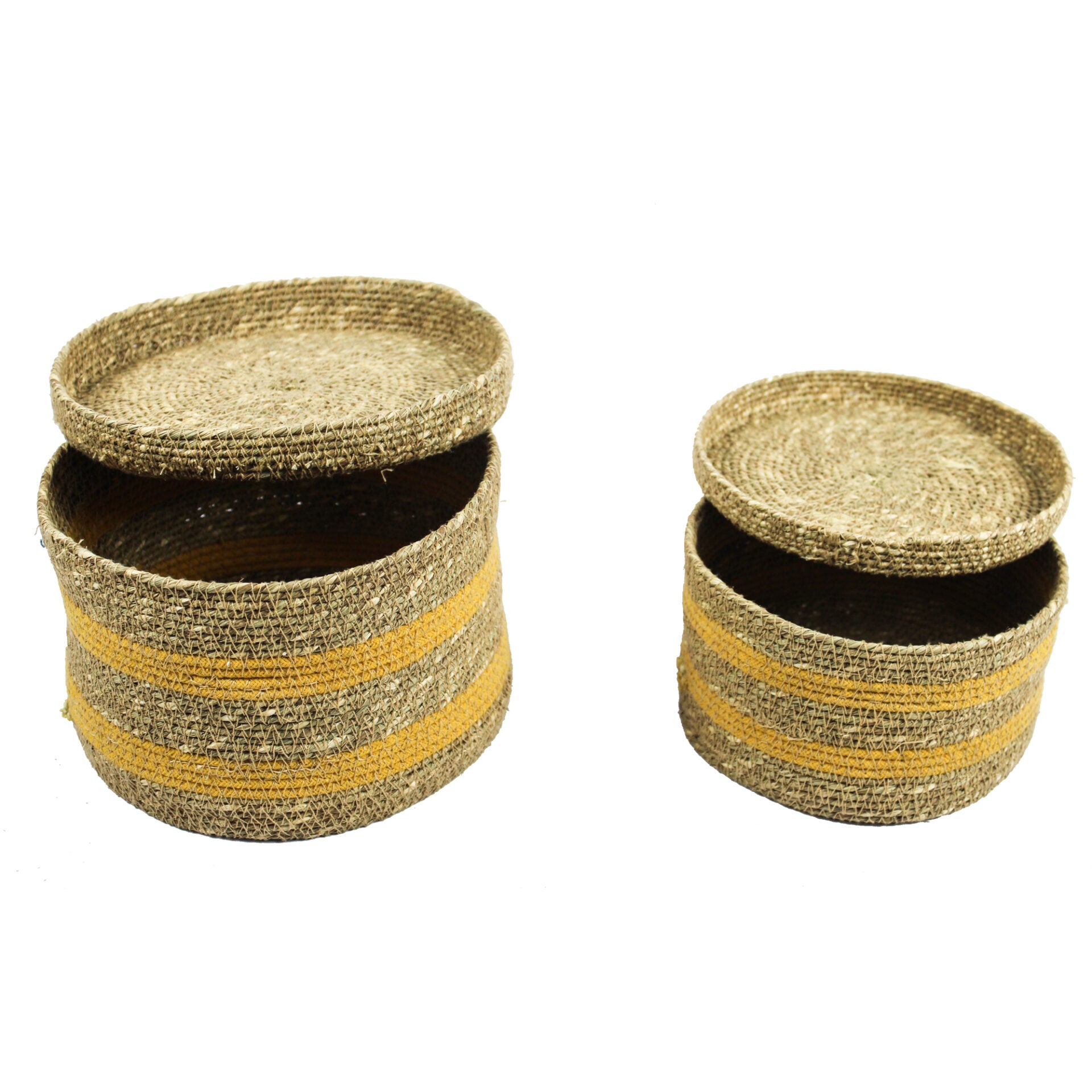 Set of 2 Orange Color Multipurpose Sea Grass Basket With Lid