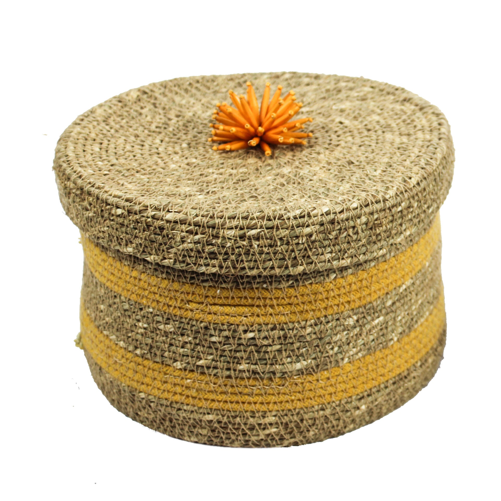 Set of 2 Orange Color Multipurpose Sea Grass Basket With Lid