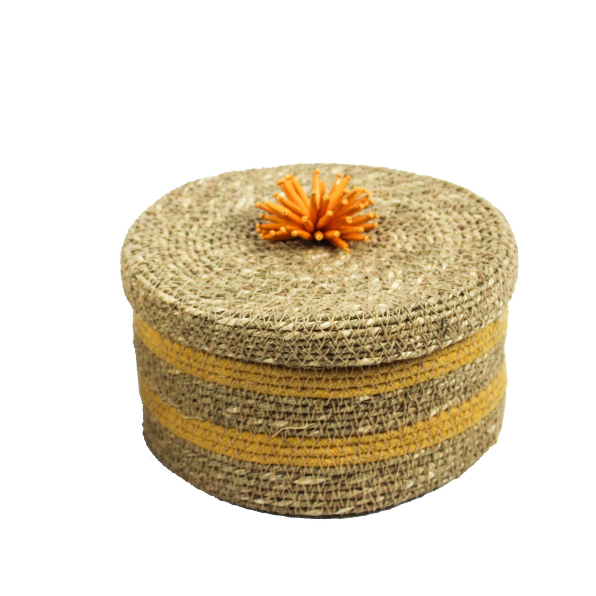Set of 2 Orange Color Multipurpose Sea Grass Basket With Lid