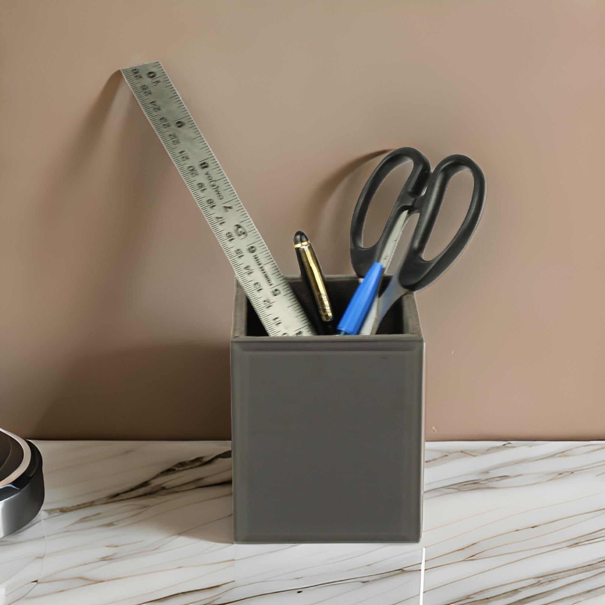Grey Leatherite Pen Holder