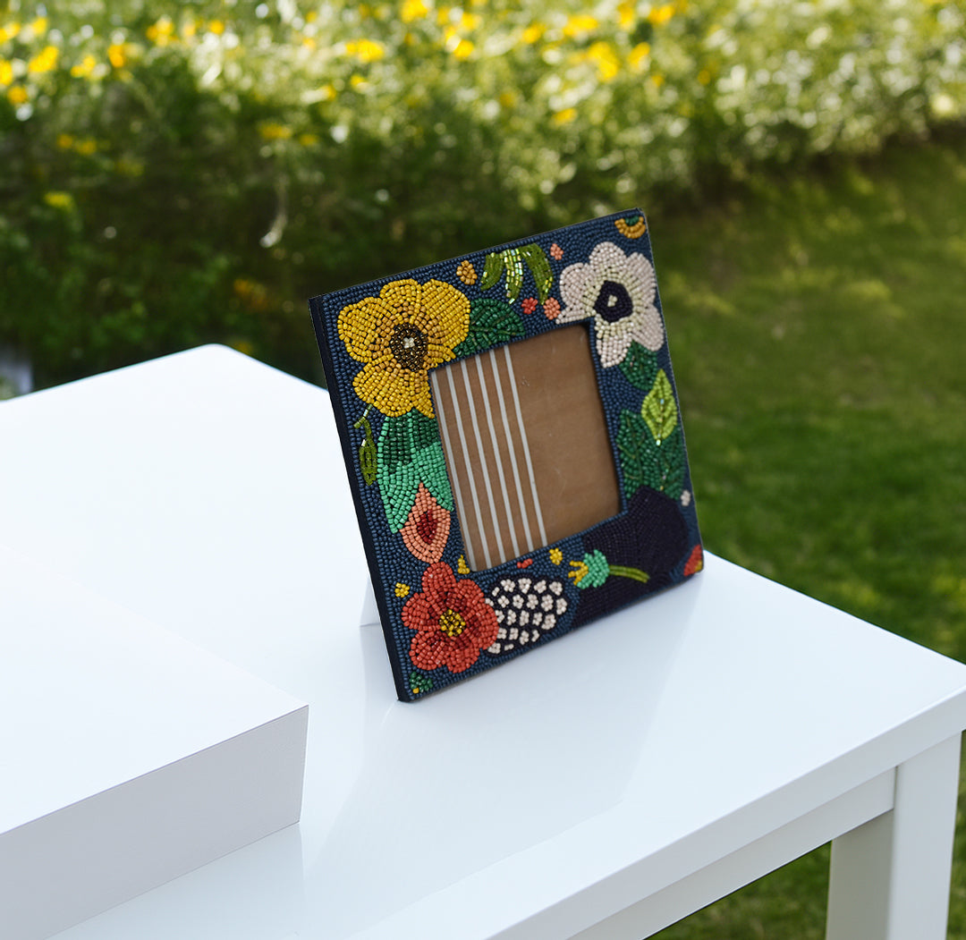 Floral Beaded Square Photo Frame