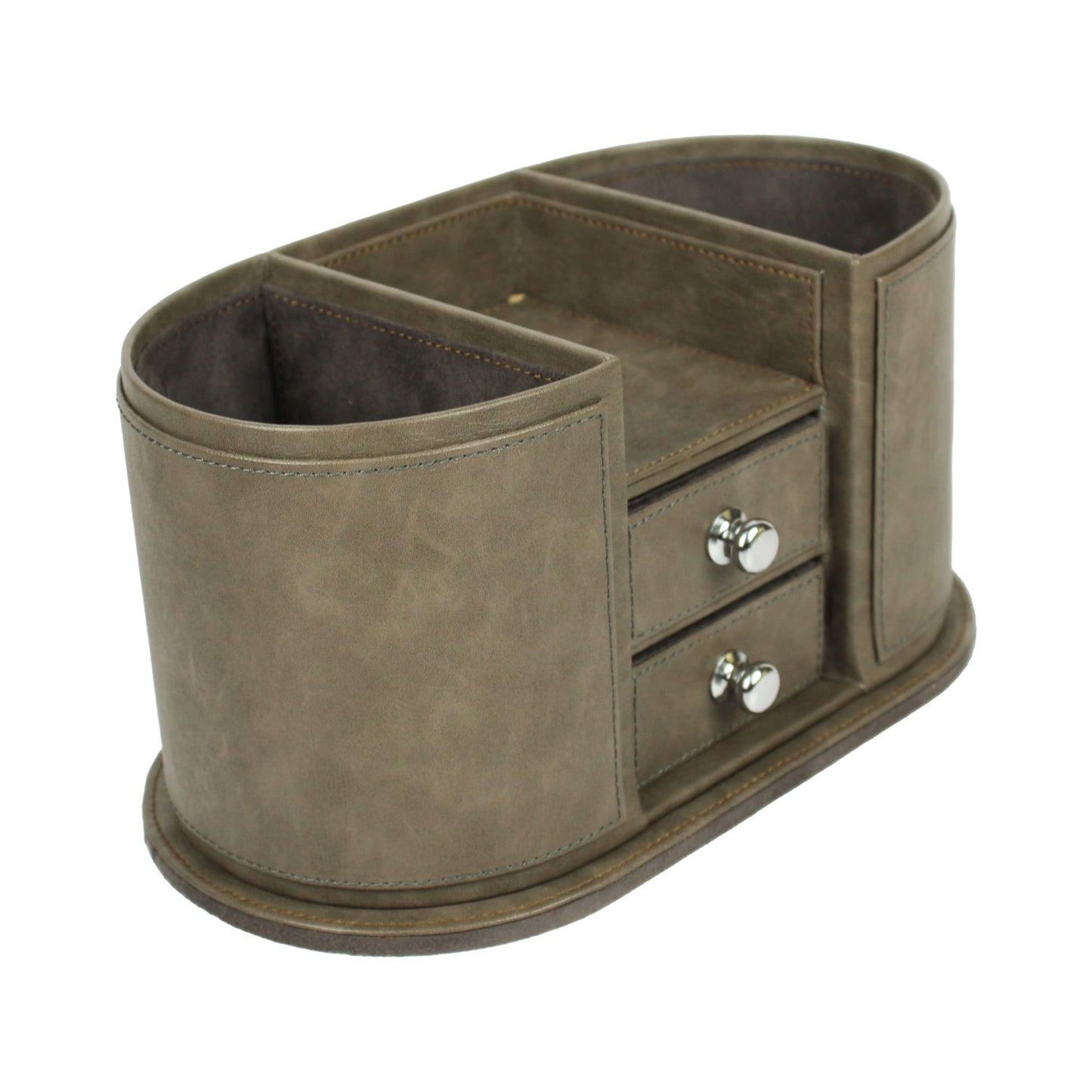 Grey Leatherite Desk Organizer With Drawer