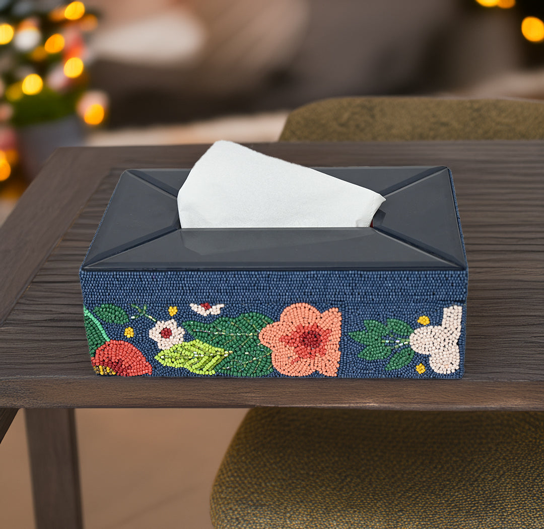 Floral Decorative Beaded Tissue Box