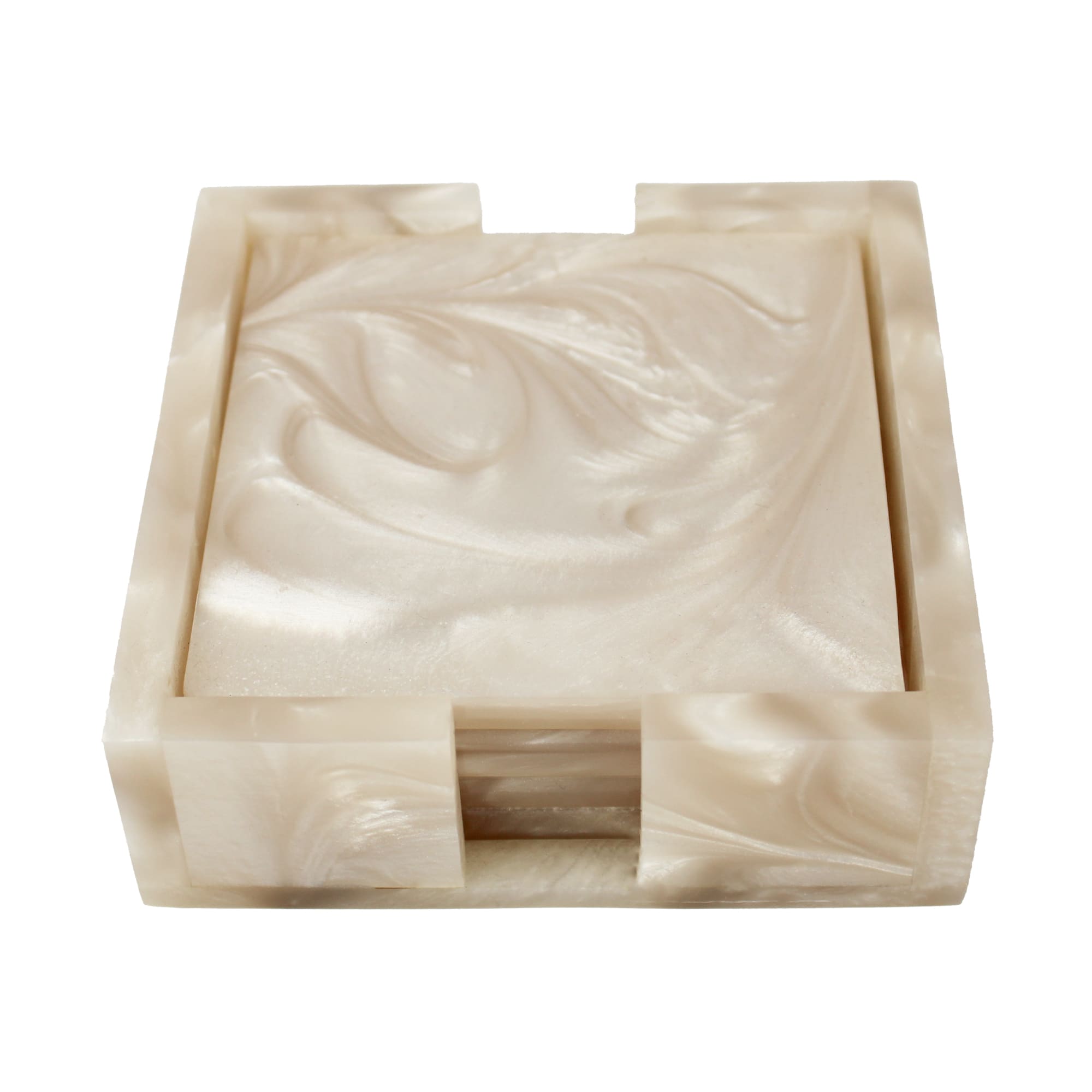 Beige Resin Coaster Set of Four with Caddy Tray