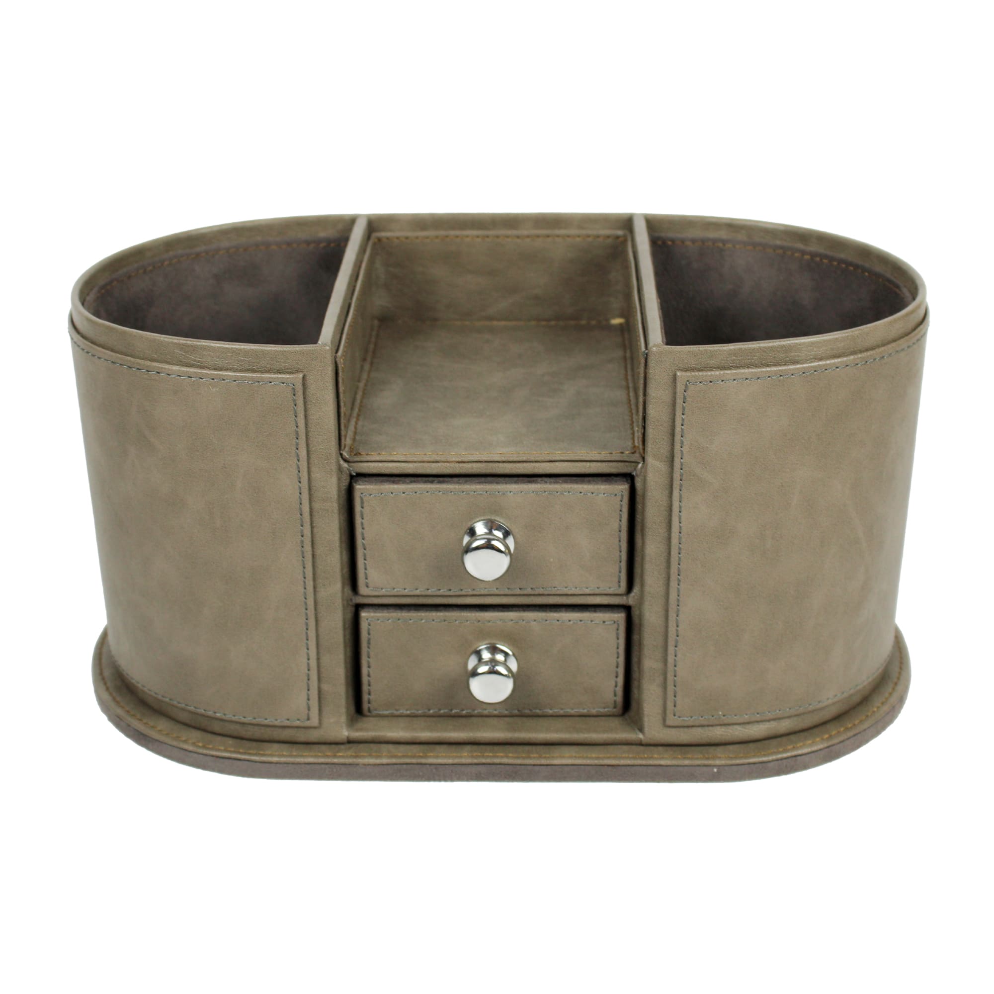 Grey Leatherite Desk Organizer With Drawer