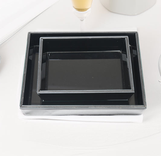 Set of 2 Black Glass Tray