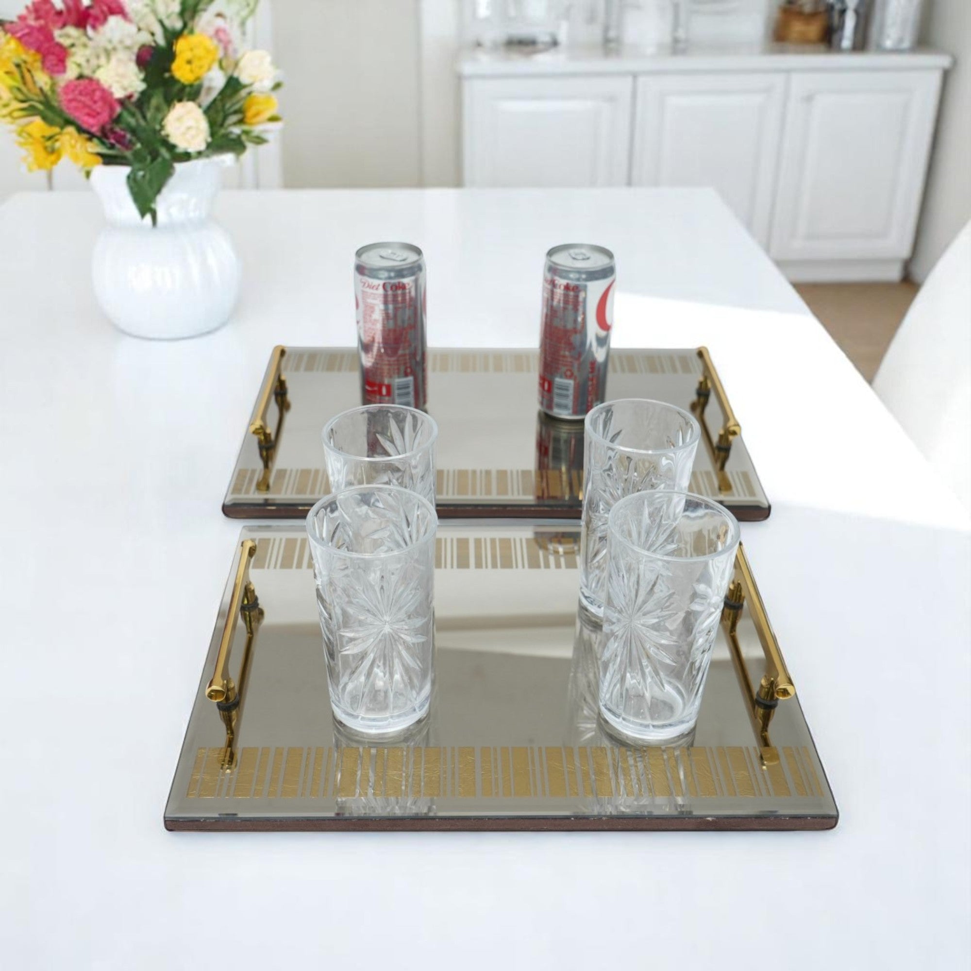 Luxury Designer Brown Glass Set of Two Tray