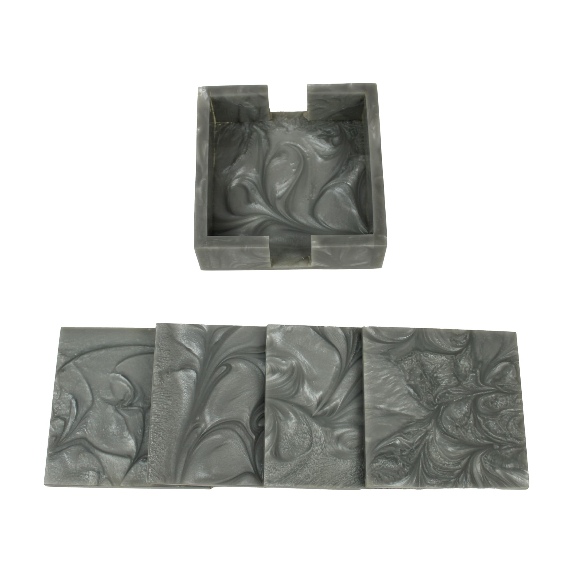 Grey Resin Coaster Set of Four with Caddy Tray