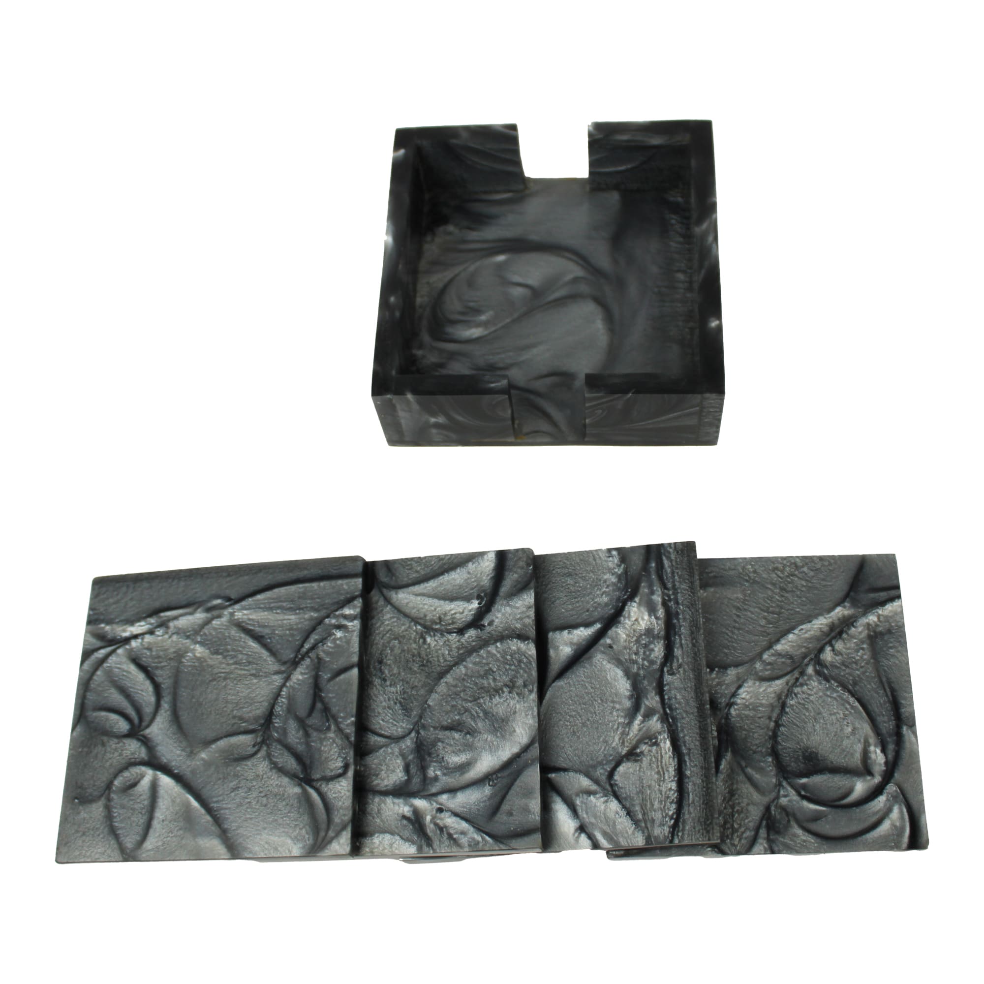 Black Resin Coaster set of Four with Caddy Tray