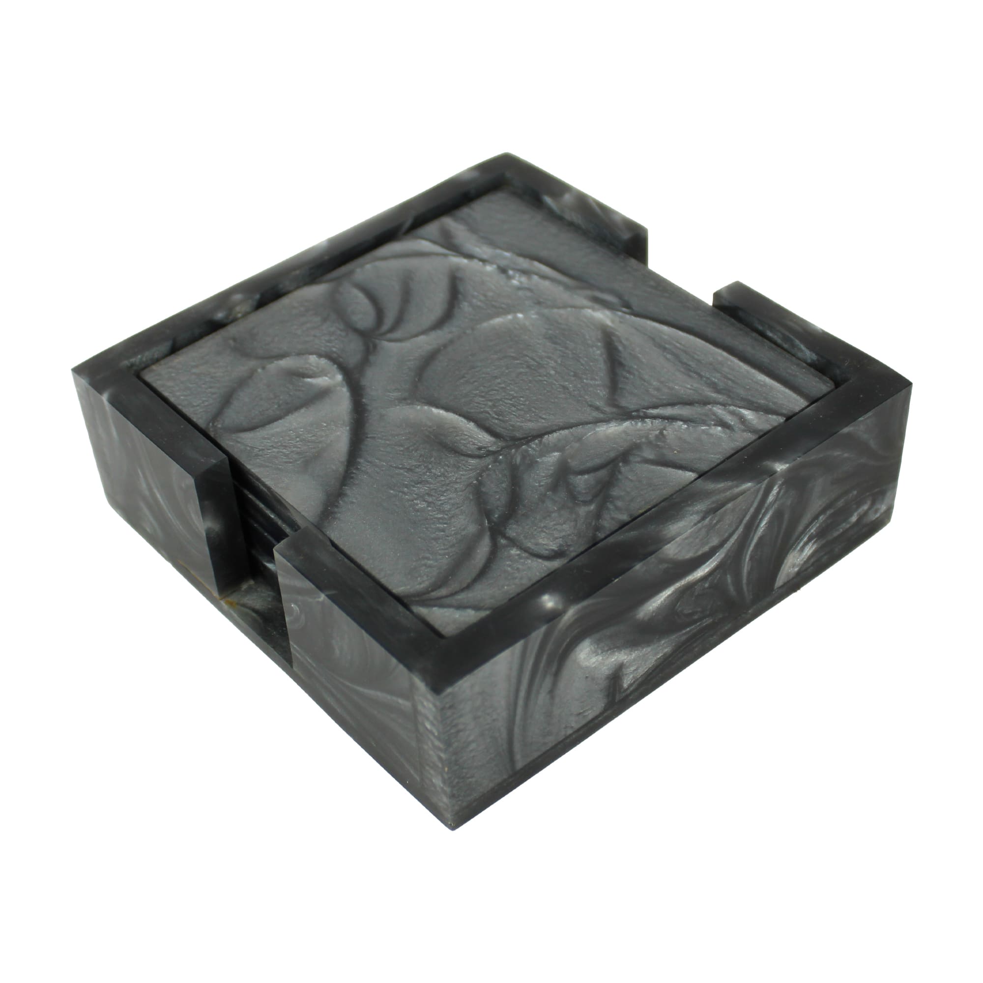 Black Resin Coaster set of Four with Caddy Tray