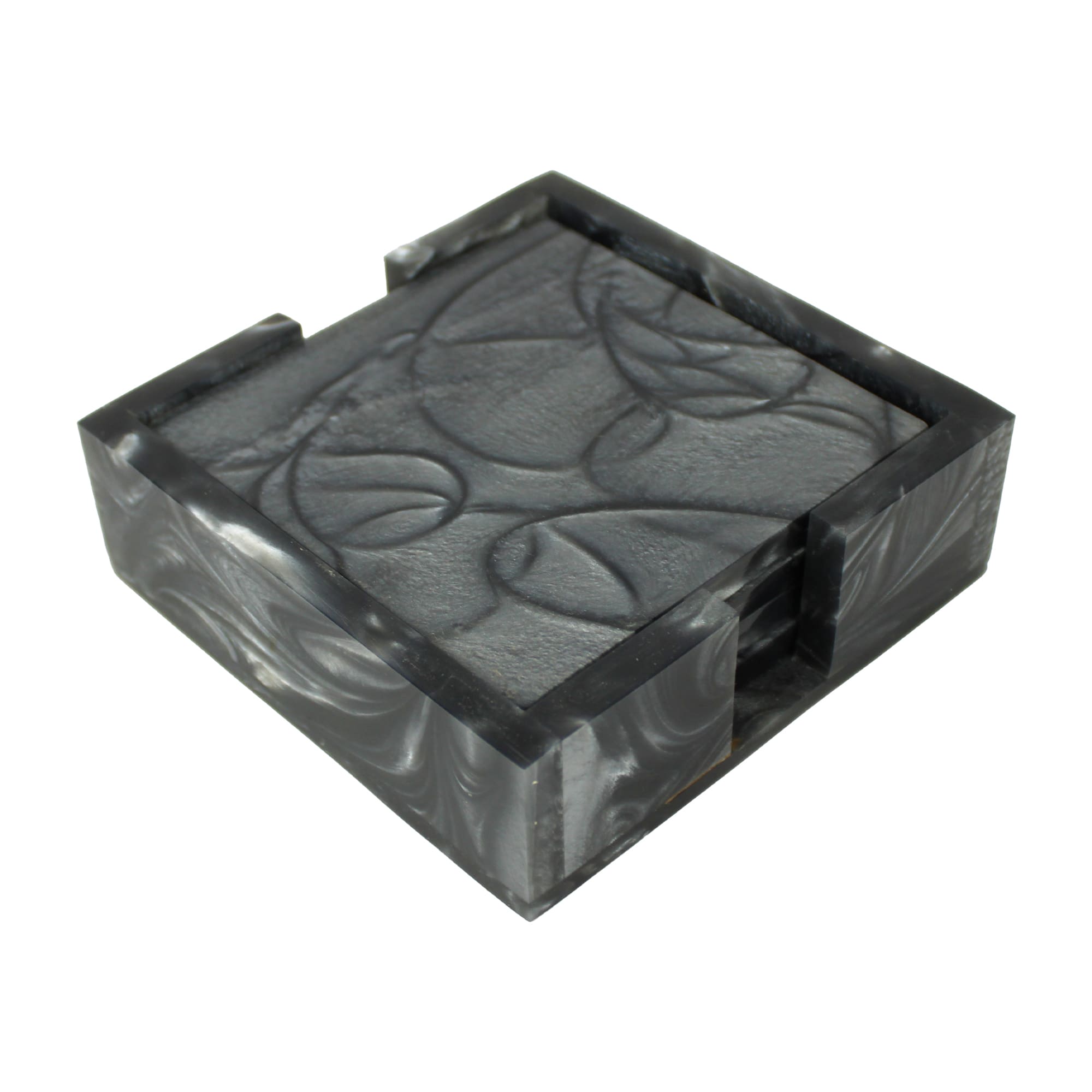Black Resin Coaster set of Four with Caddy Tray
