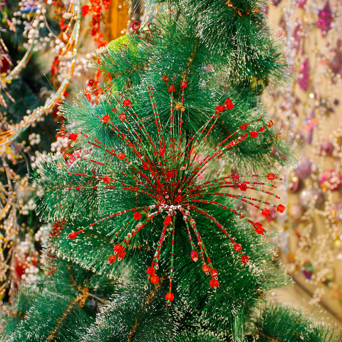 Set of 2 Beaded Red Christmas Tree Decorative Spray