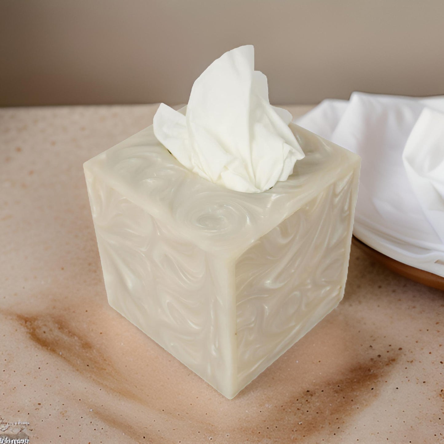 Beige Resin Square Tissue Box