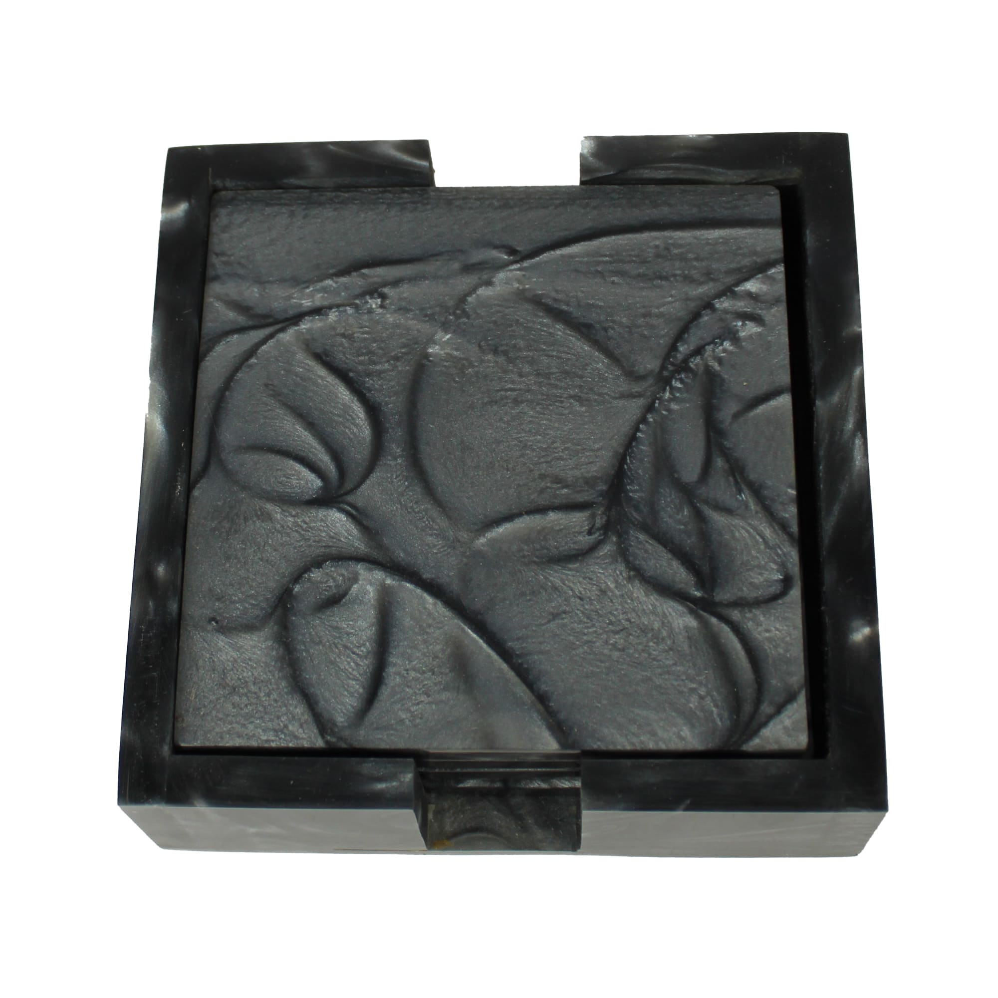 Black Resin Coaster set of Four with Caddy Tray