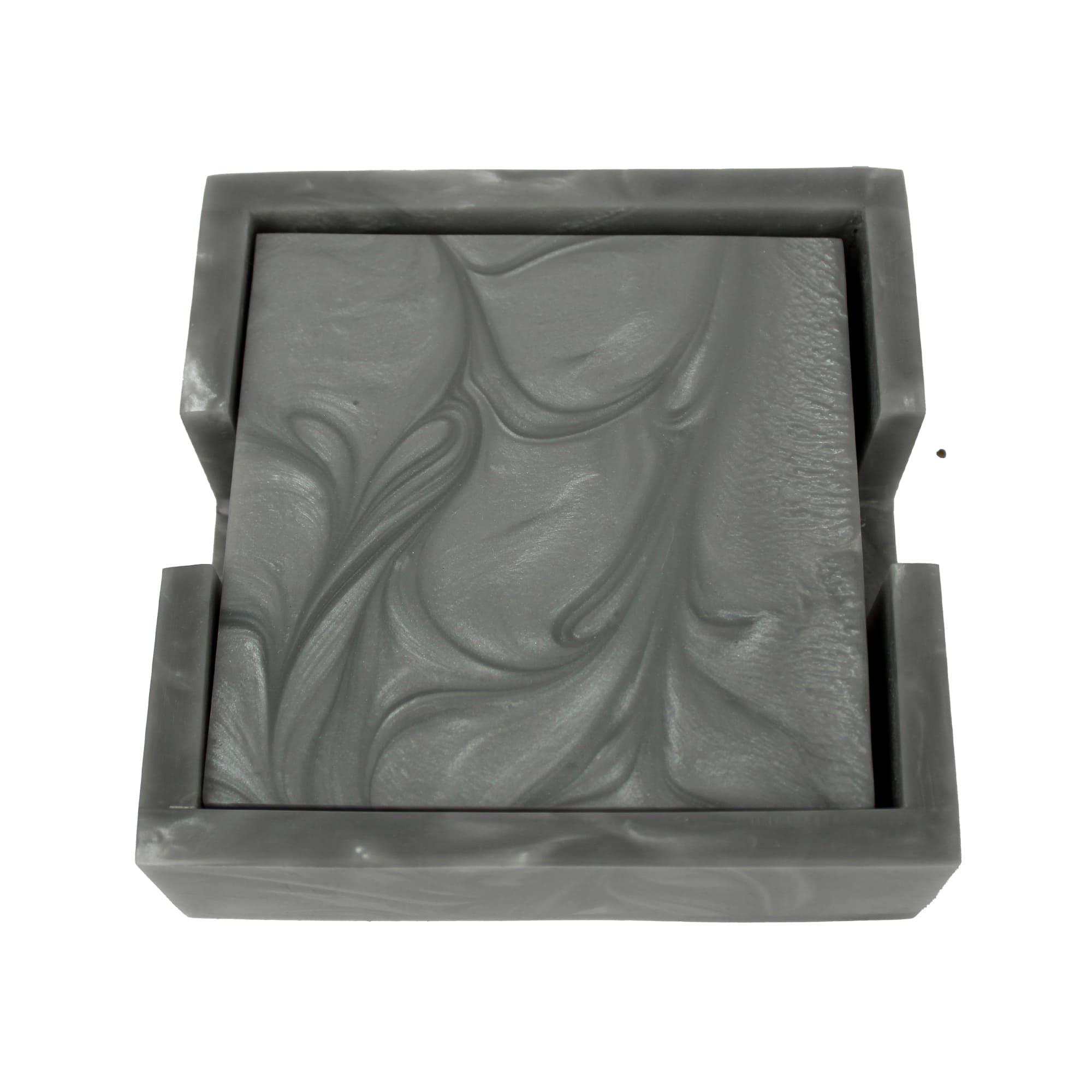 Grey Resin Coaster Set of Four with Caddy Tray
