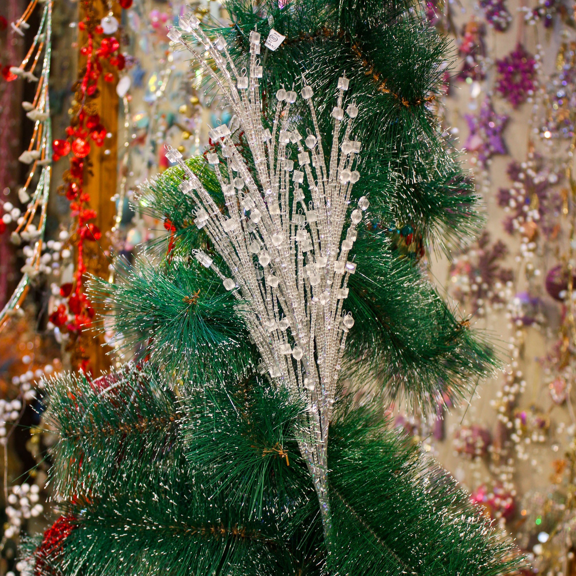 Set of 2 Beaded Silver Color Christmas Tree Decorative Spray