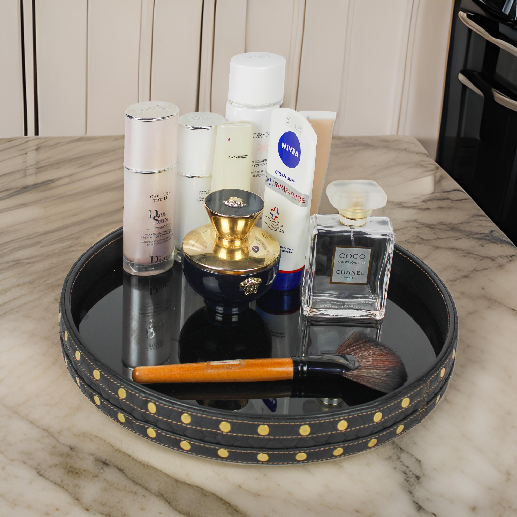 Designer Black Round Leatherite Tray-TH-5316