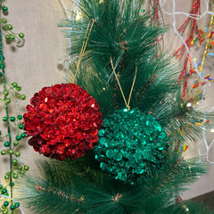 Set of 2 Christmas Tree Hanging Sequin Balls