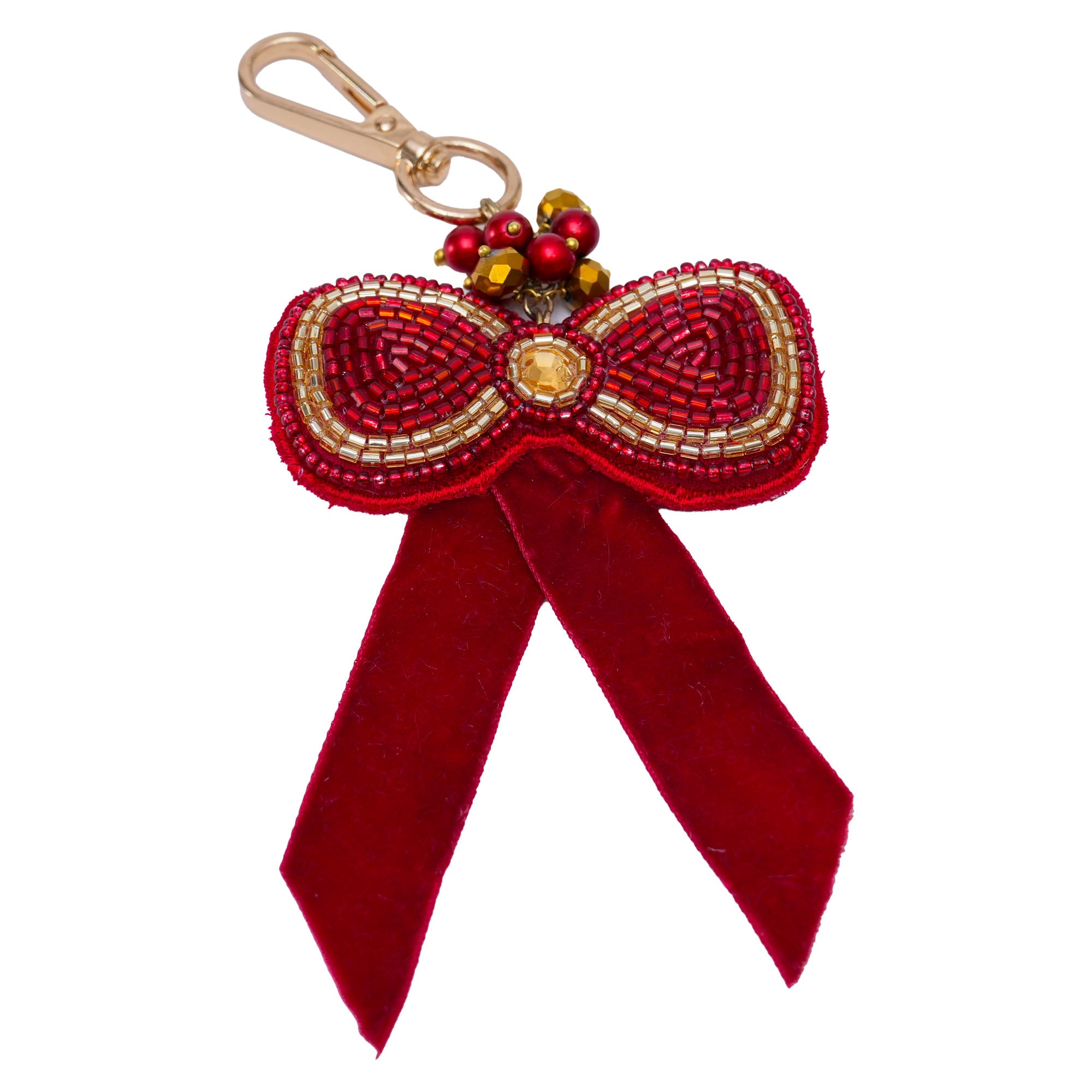 Red Bow Shaped Hand Embroidered Bag Charm for Valentine's Day