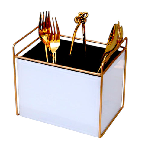 Luxury White Glass Cutlery Holder With Two Partition