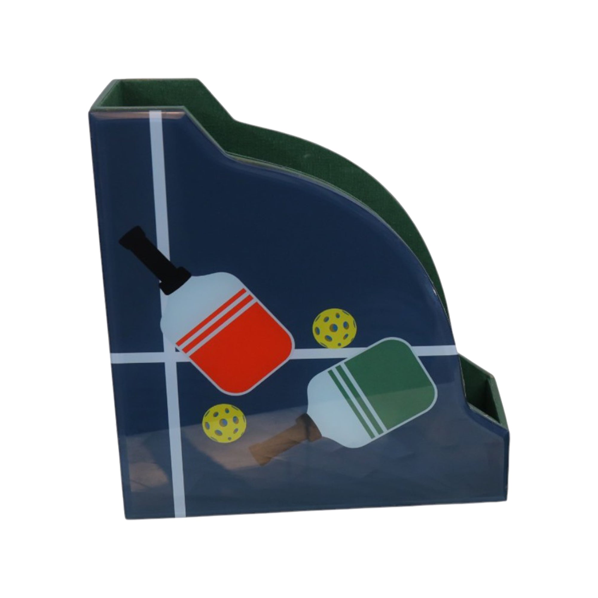 Premium Glass Magazine Holder with Pickle Ball Design