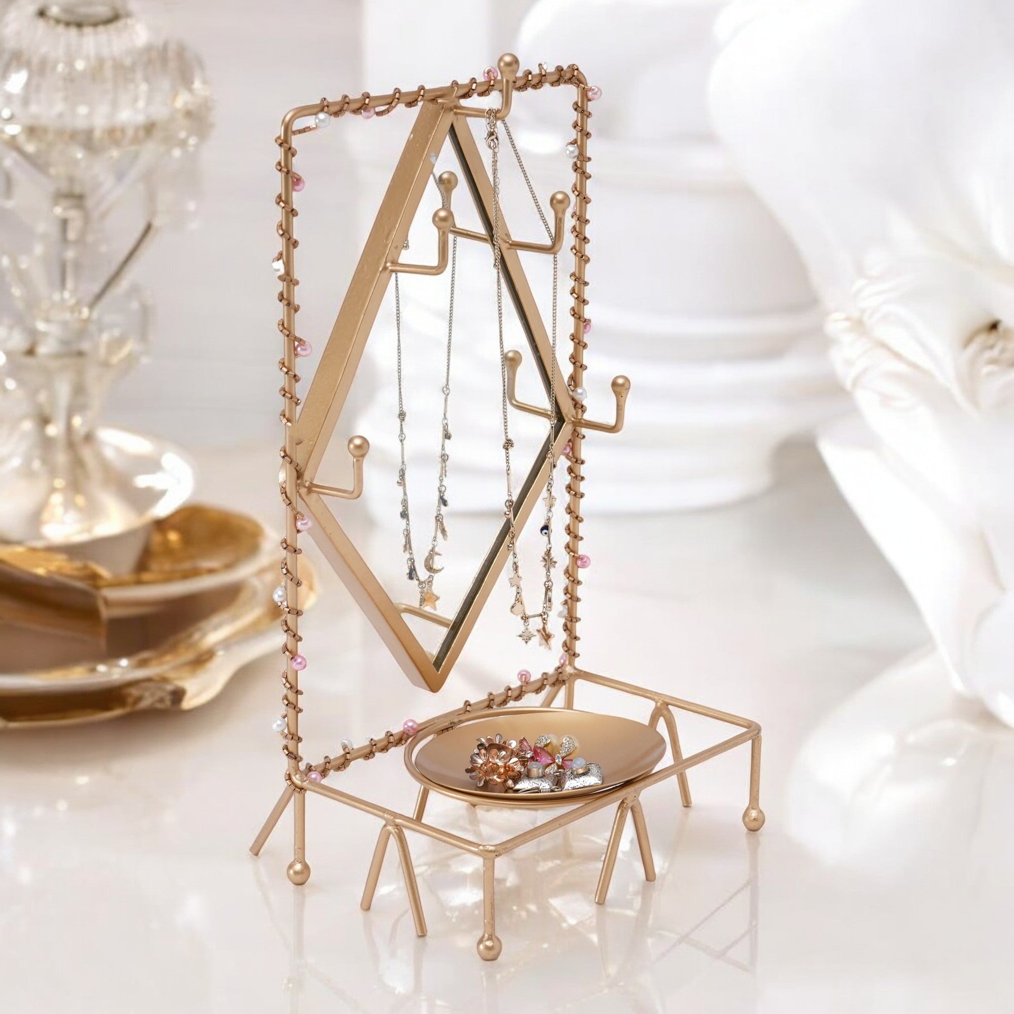 Beaded Jewellery Stand With Mirror