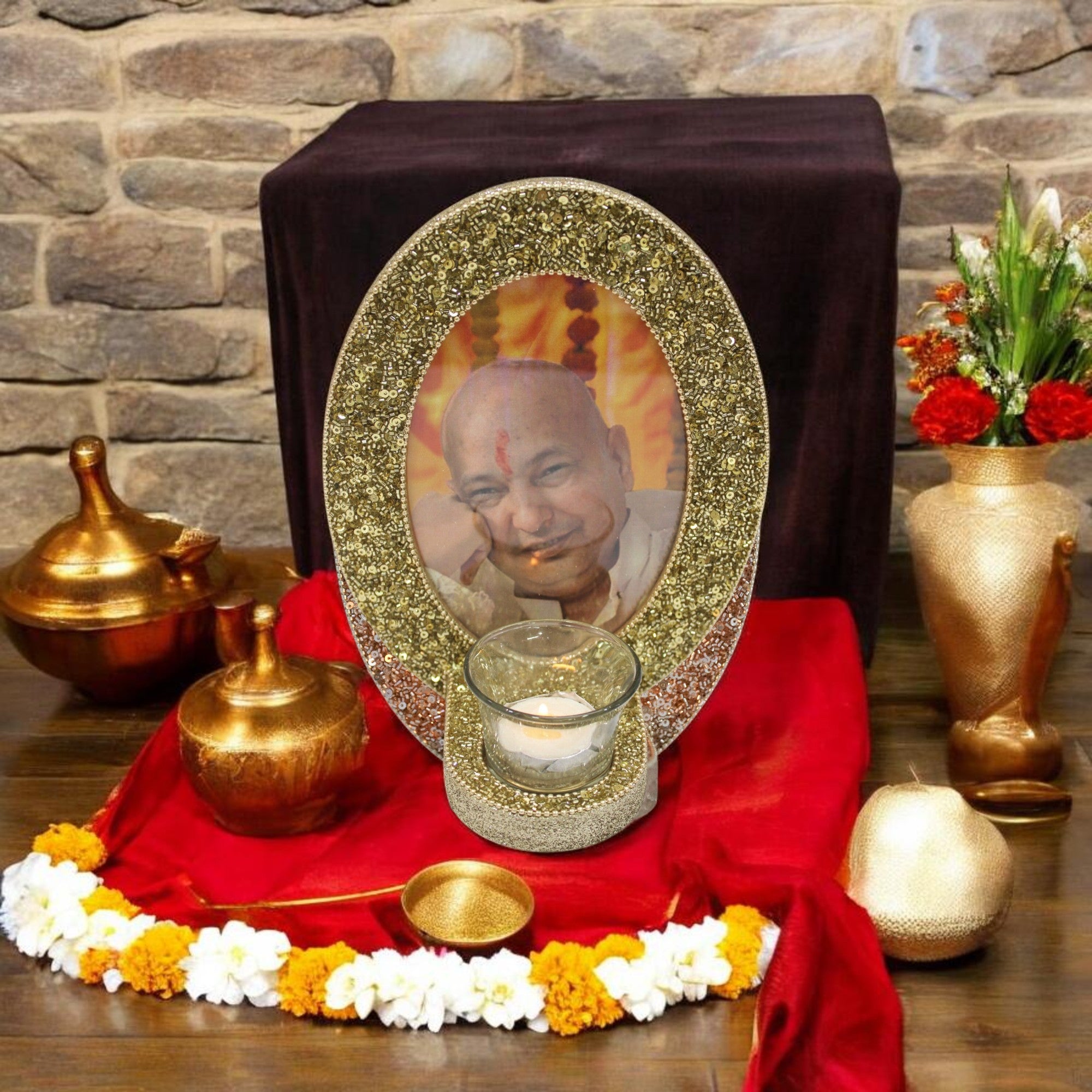  Decorative Guruji Blessings Gold Photo Frame (5x7 Inches ) - TH-152 