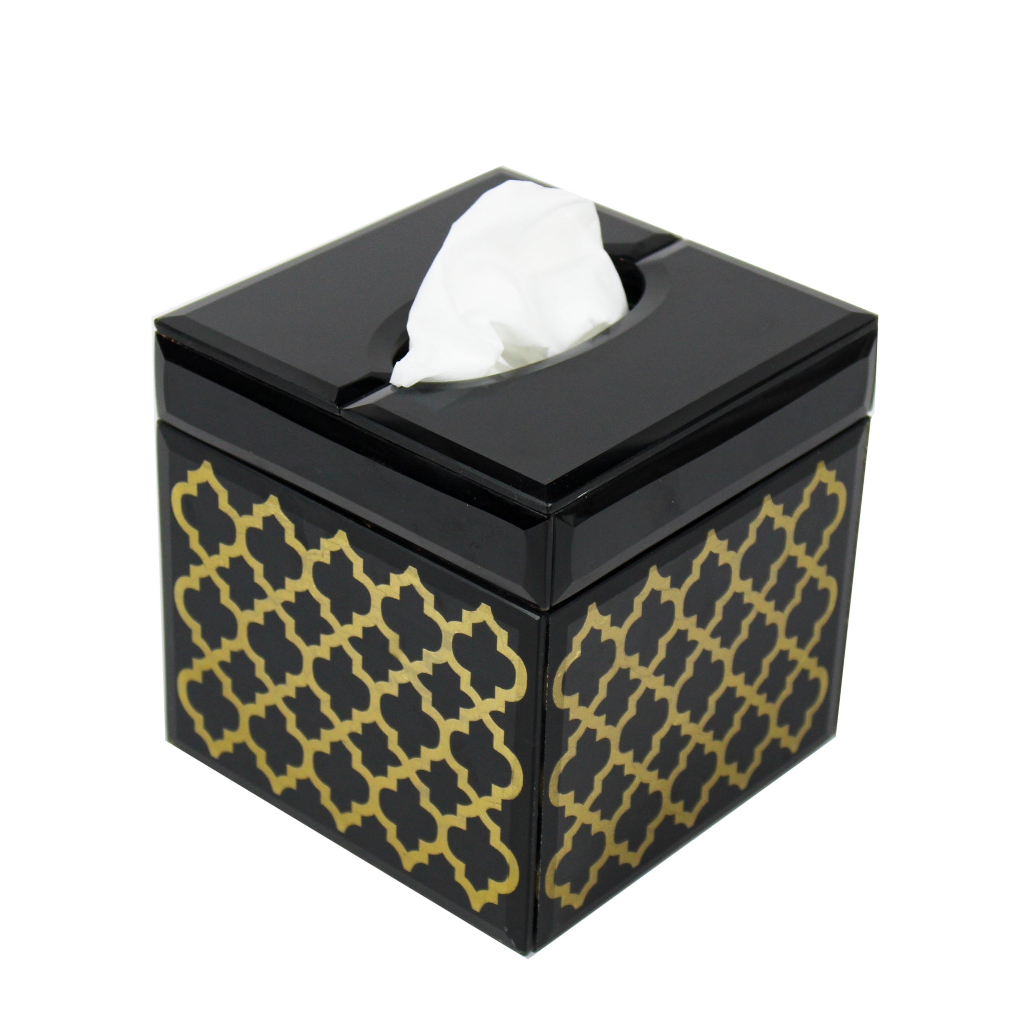 Premium Designer Black Glass with Gold Work Square Tissue Box for Bathrooms