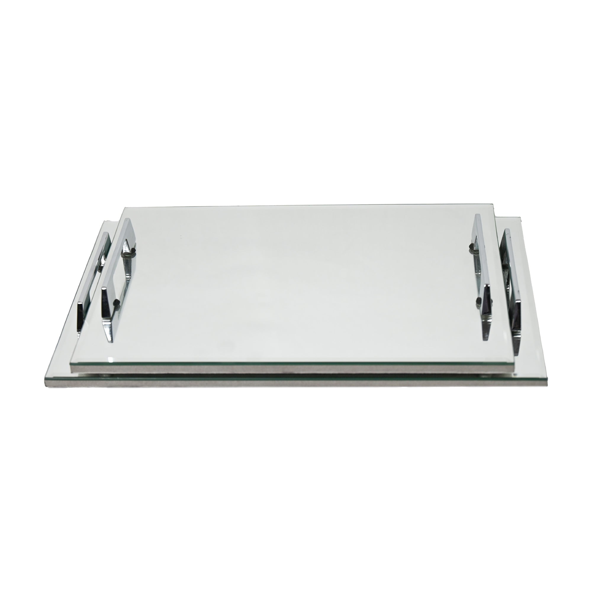 Premium Silver Glass Tray Set of Two