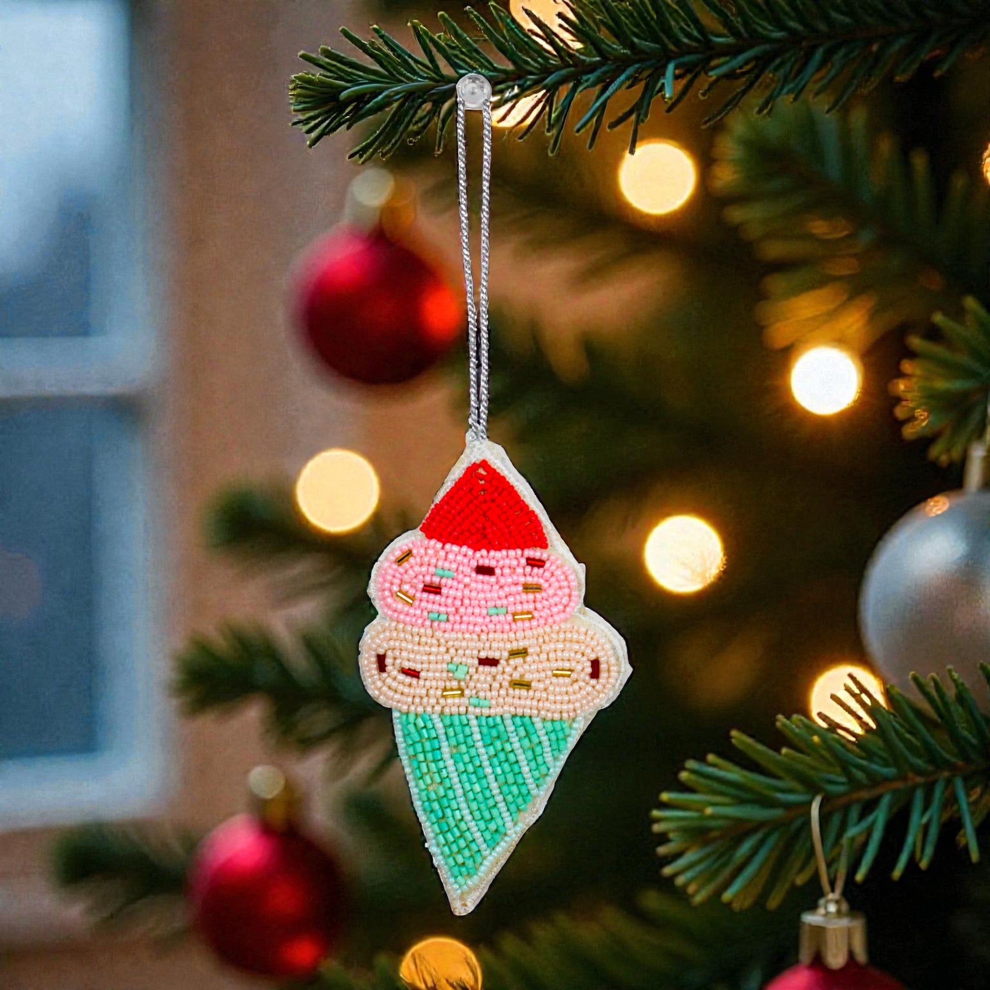  Set of 5 Beaded Softy Christmas Ornament 