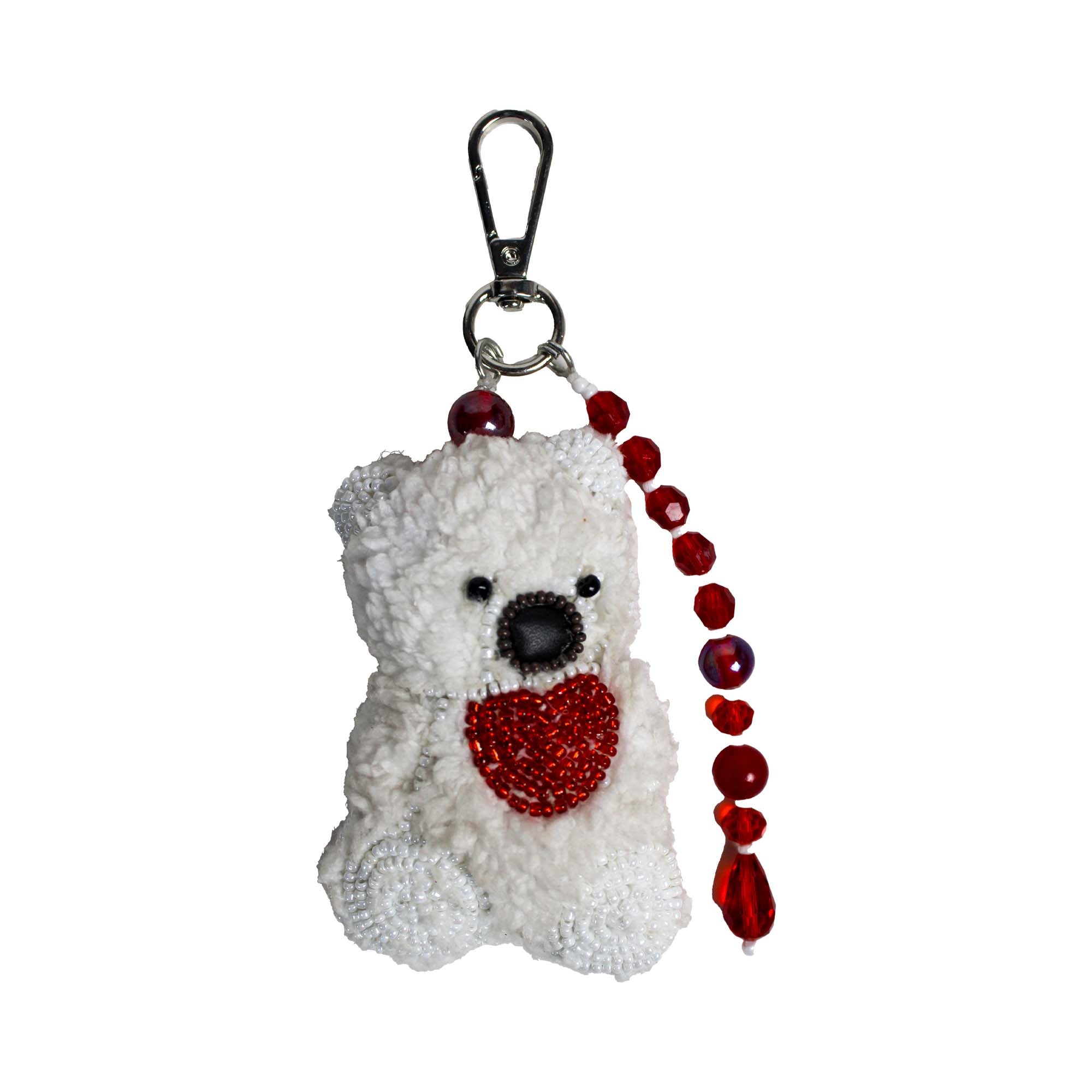 White Teddy Bear Shaped With Heart Bag Charm