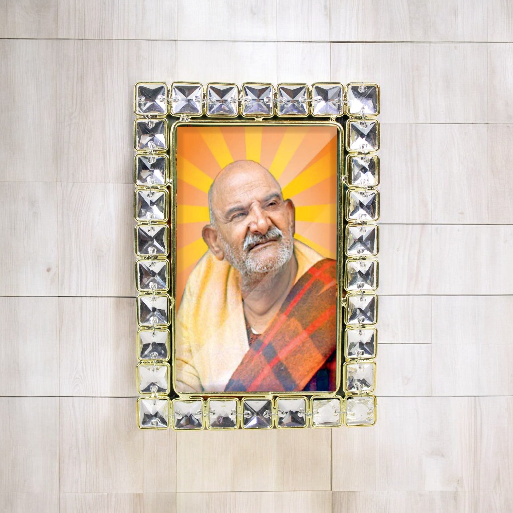 Neem Karoli Baba Religious Crystal Jewelled Picture Frame (4x6 Inches)-TH-5851