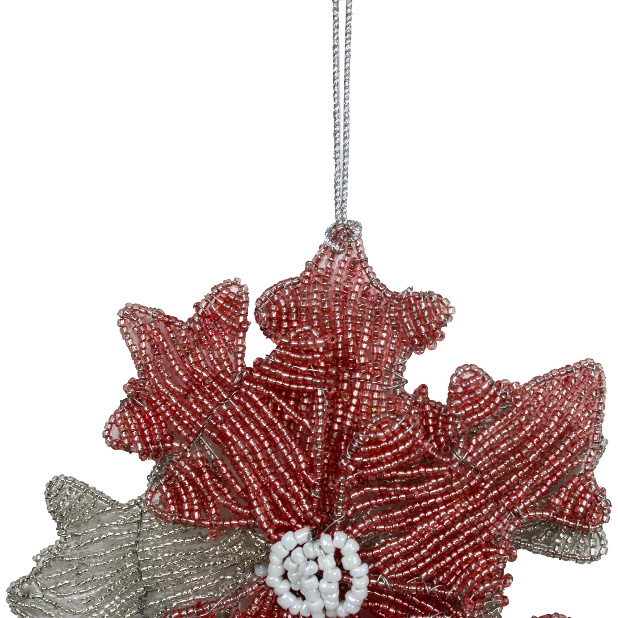 Set of 3 Beaded Flower Shaped Christmas Ornament
