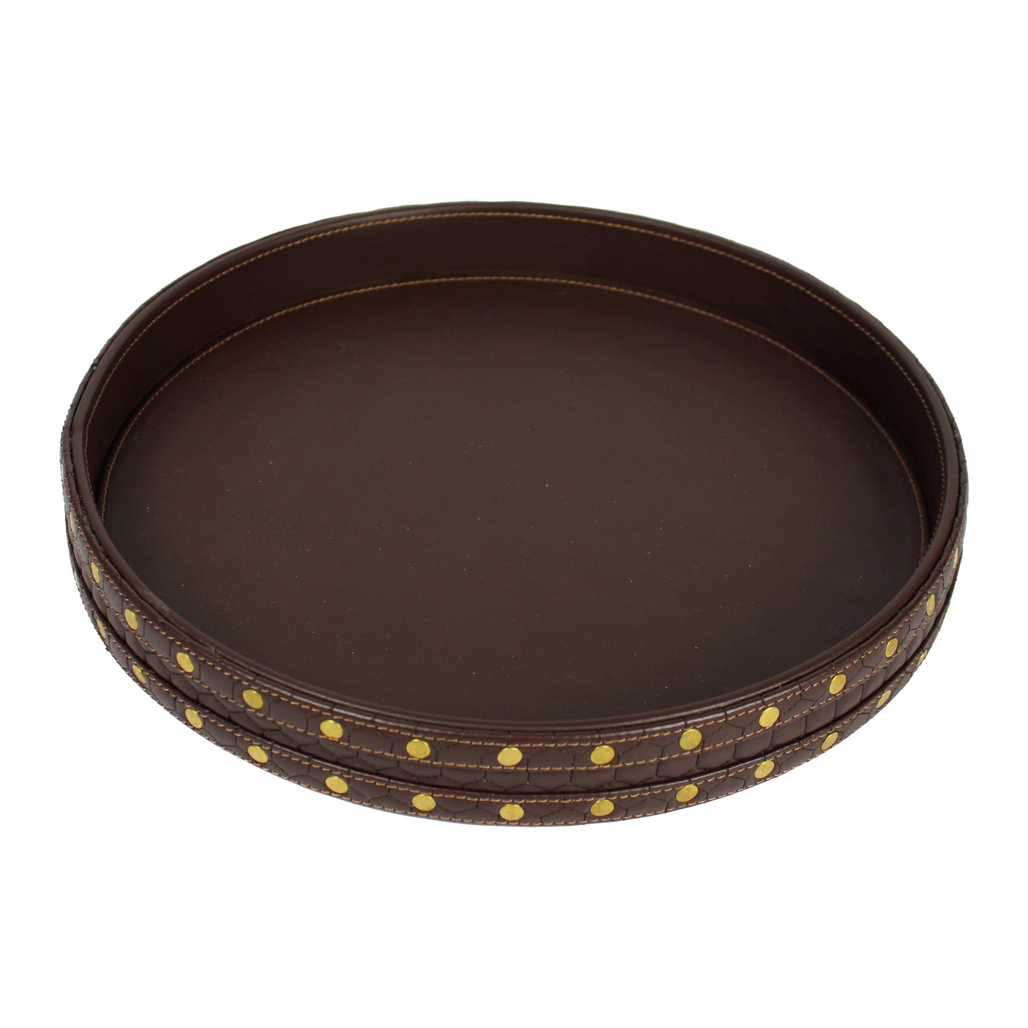 Designer Brown Round Leatherite Tray-TH-5309
