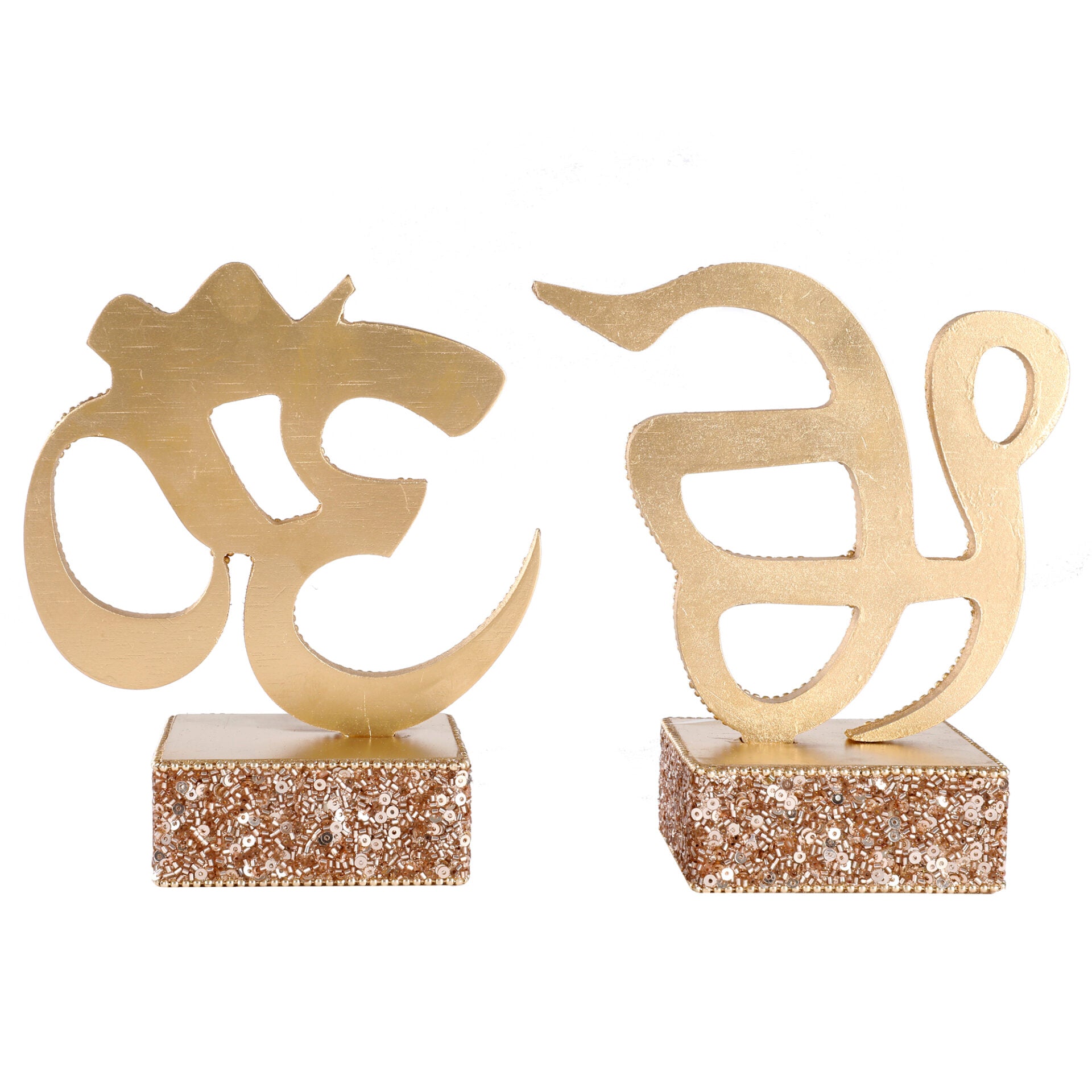 Decorative "Om & Omkara" with Glitter, Rose Gold Color, Religious Table Décor - TH-220