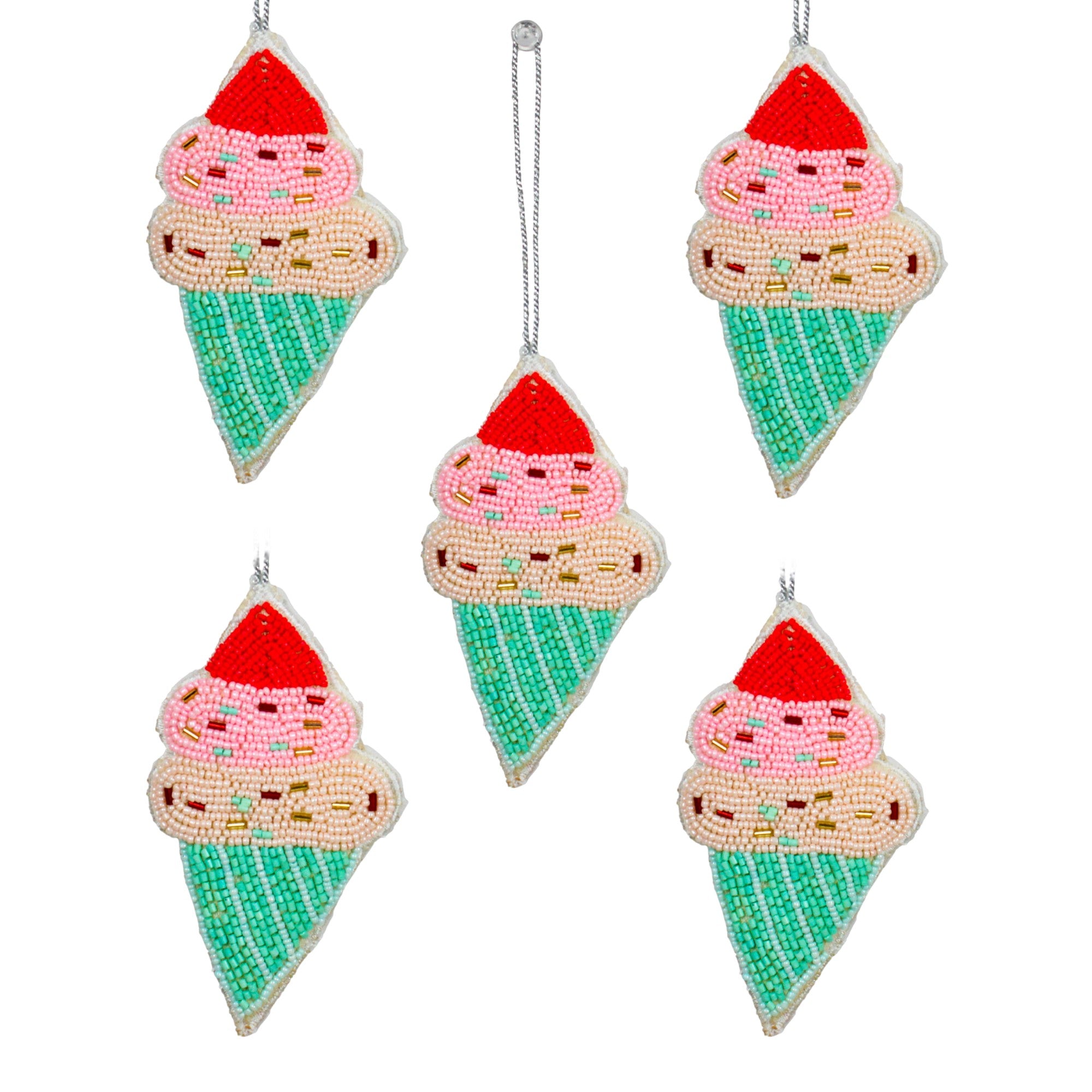  Set of 5 Beaded Softy Christmas Ornament 